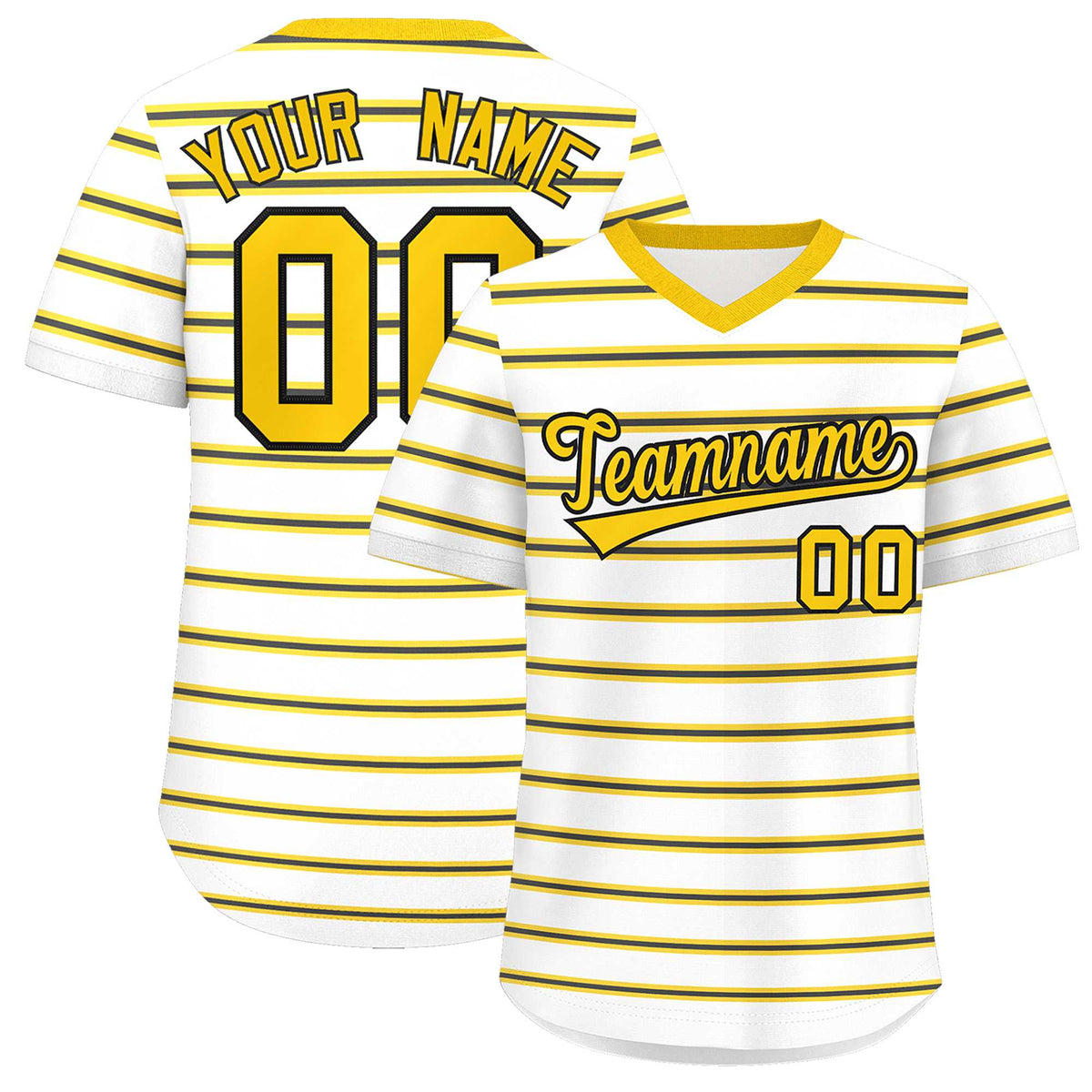 Custom White Gold-Black Personalized Horizontal Stripe Authentic Pullover Baseball Jersey | KXKSHOP