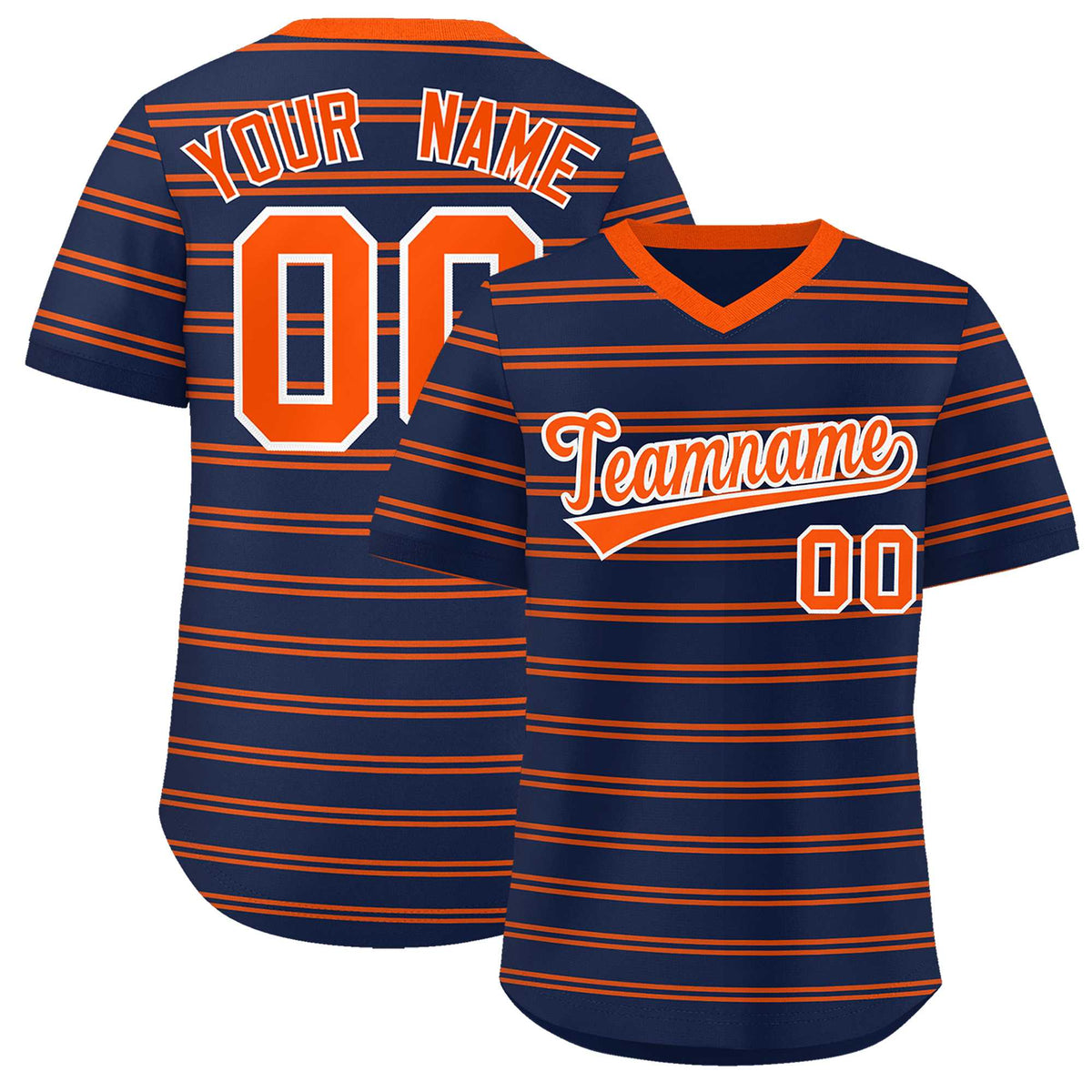 Custom Navy Orange Personalized Horizontal Stripe Authentic Pullover Baseball Jersey | KXKSHOP