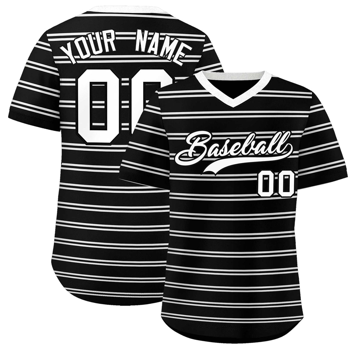 Custom Black White Personalized Horizontal Stripe Authentic Pullover Baseball Jersey | KXKSHOP