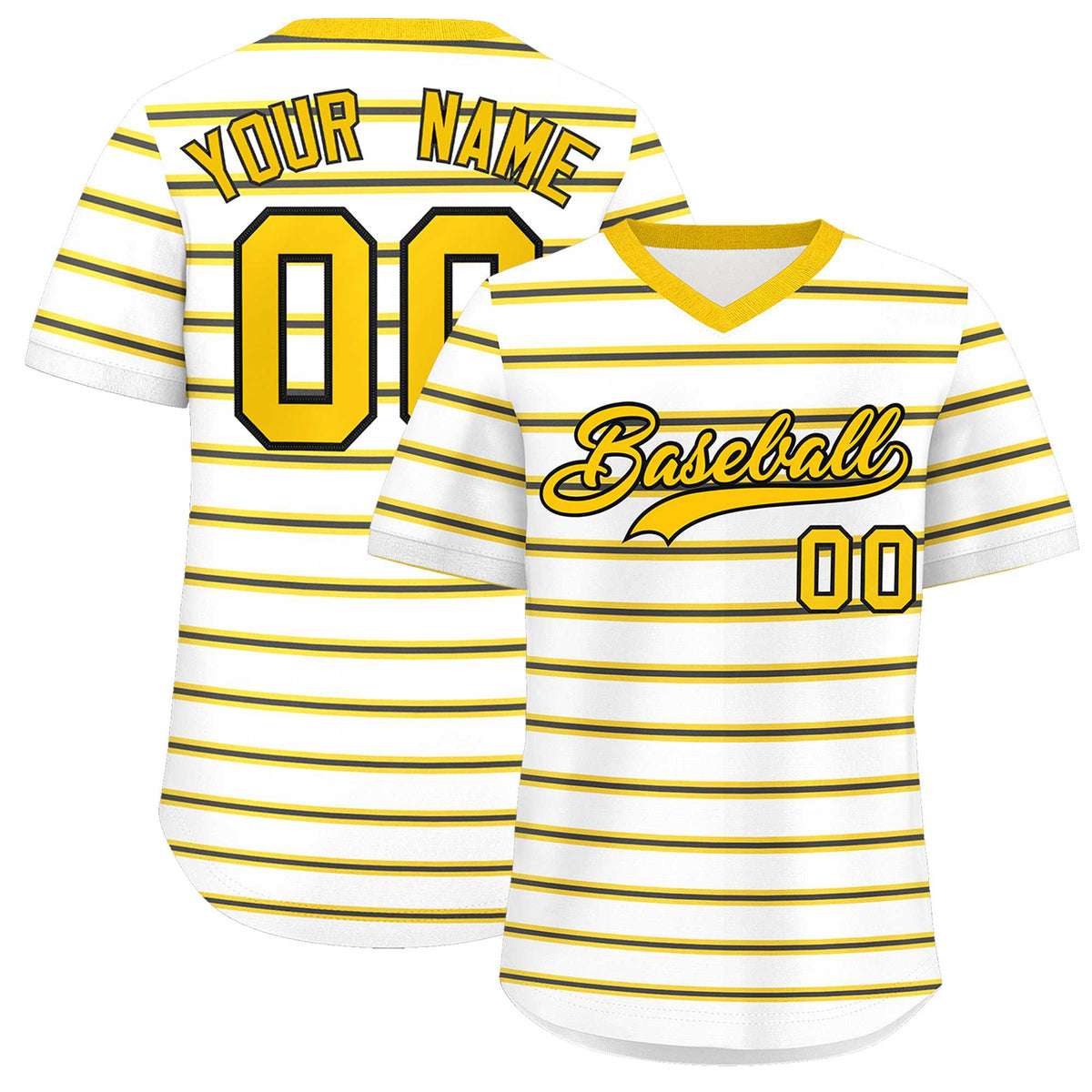 Custom White Gold-Black Personalized Horizontal Stripe Authentic Pullover Baseball Jersey | KXKSHOP
