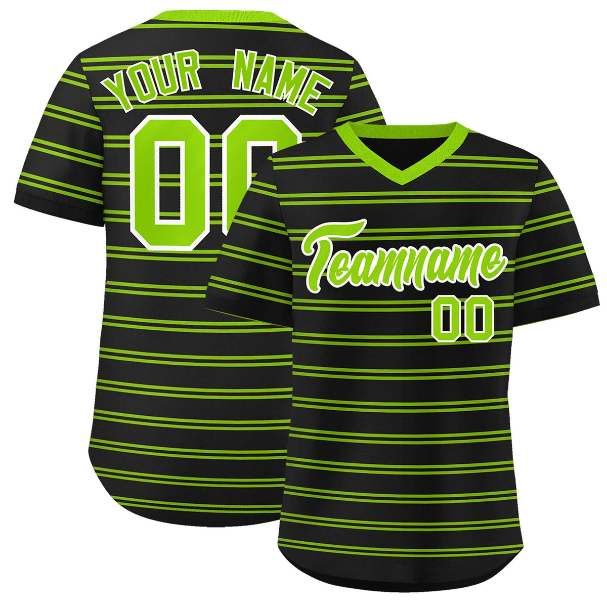 Custom Black Neon Green Personalized Horizontal Stripe Authentic Pullover Baseball Jersey | KXKSHOP