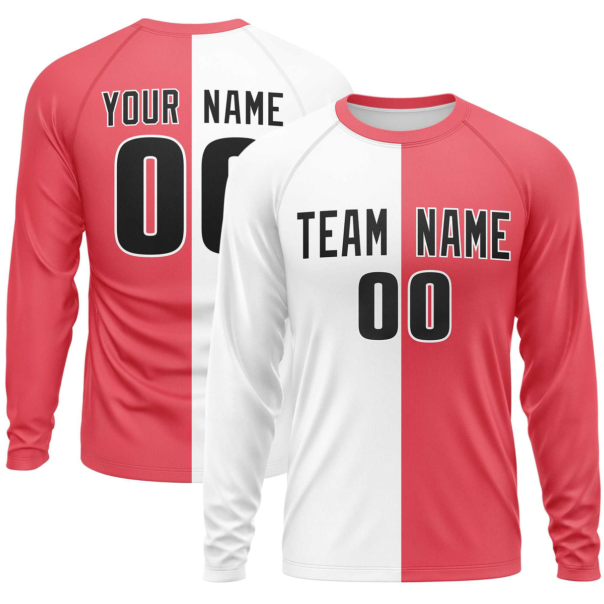 Custom White Light Red Crew Neck Split Design Long Sleeve Performance T-Shirt | KXKSHOP