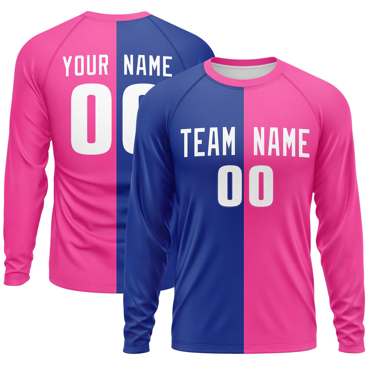 Custom Royal Pink Crew Neck Split Design Long Sleeve Performance T-Shirt | KXKSHOP