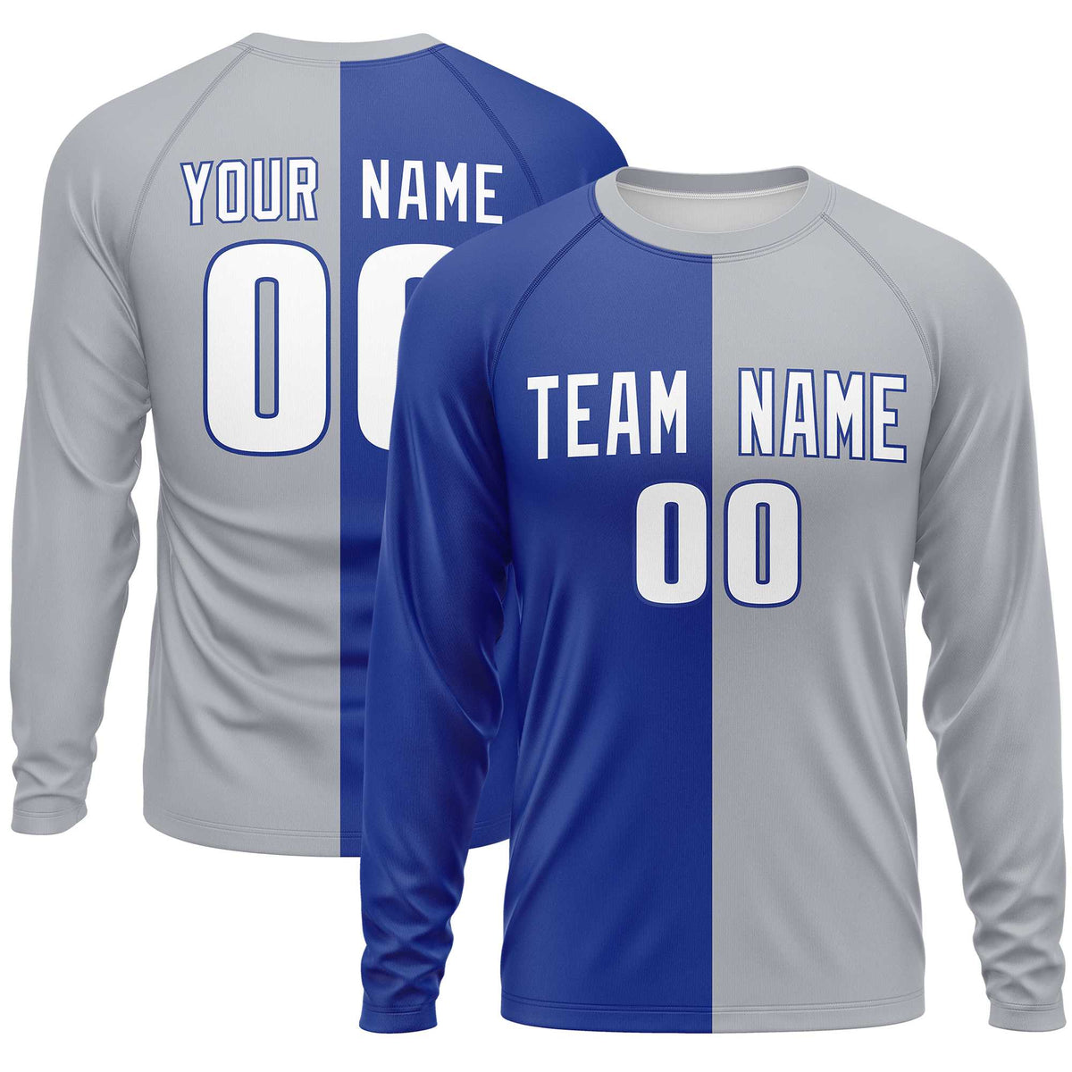Custom Royal Gray Crew Neck Split Design Long Sleeve Performance T-Shirt | KXKSHOP