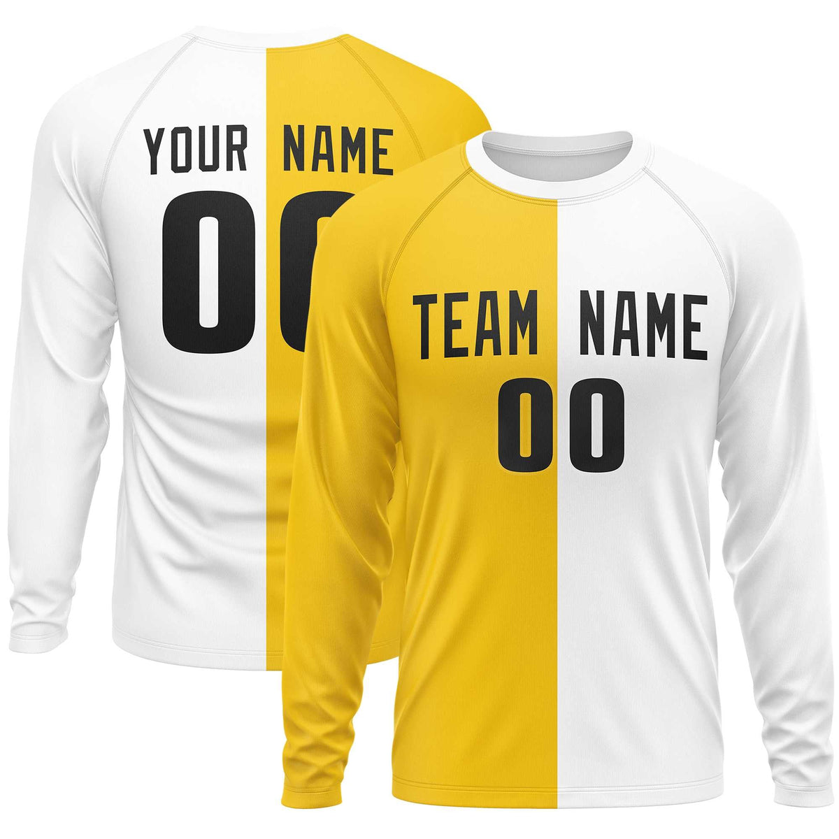 Custom Gold White Crew Neck Split Design Long Sleeve Performance T-Shirt | KXKSHOP