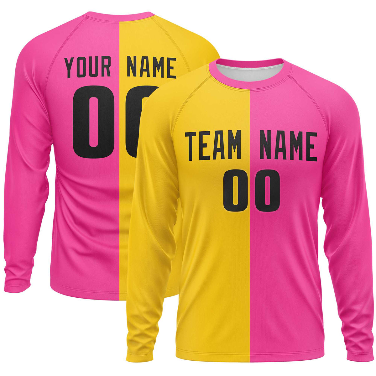 Custom Gold Pink Crew Neck Split Design Long Sleeve Performance T-Shirt | KXKSHOP