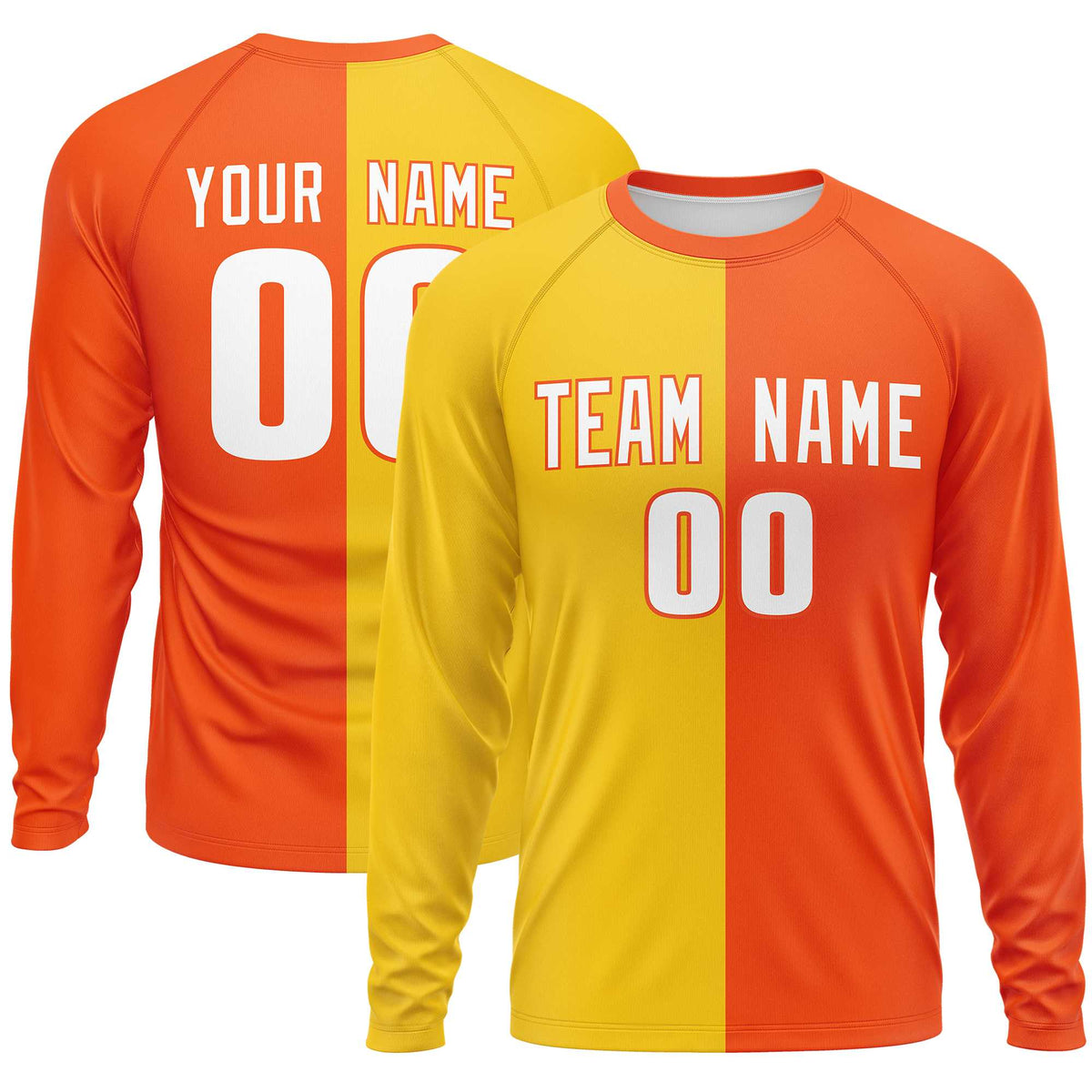 Custom Gold Orange Crew Neck Split Design Long Sleeve Performance T-Shirt | KXKSHOP
