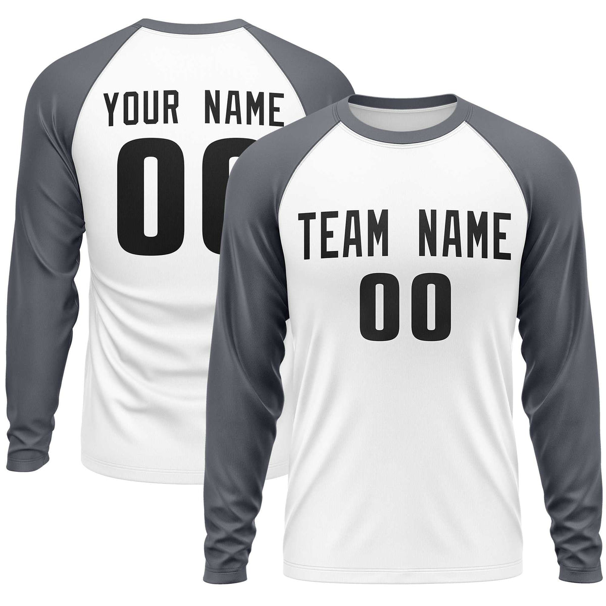 Custom White Dark Gray Crew Neck Raglan Long Sleeve Performance T-Shirt | KXKSHOP
