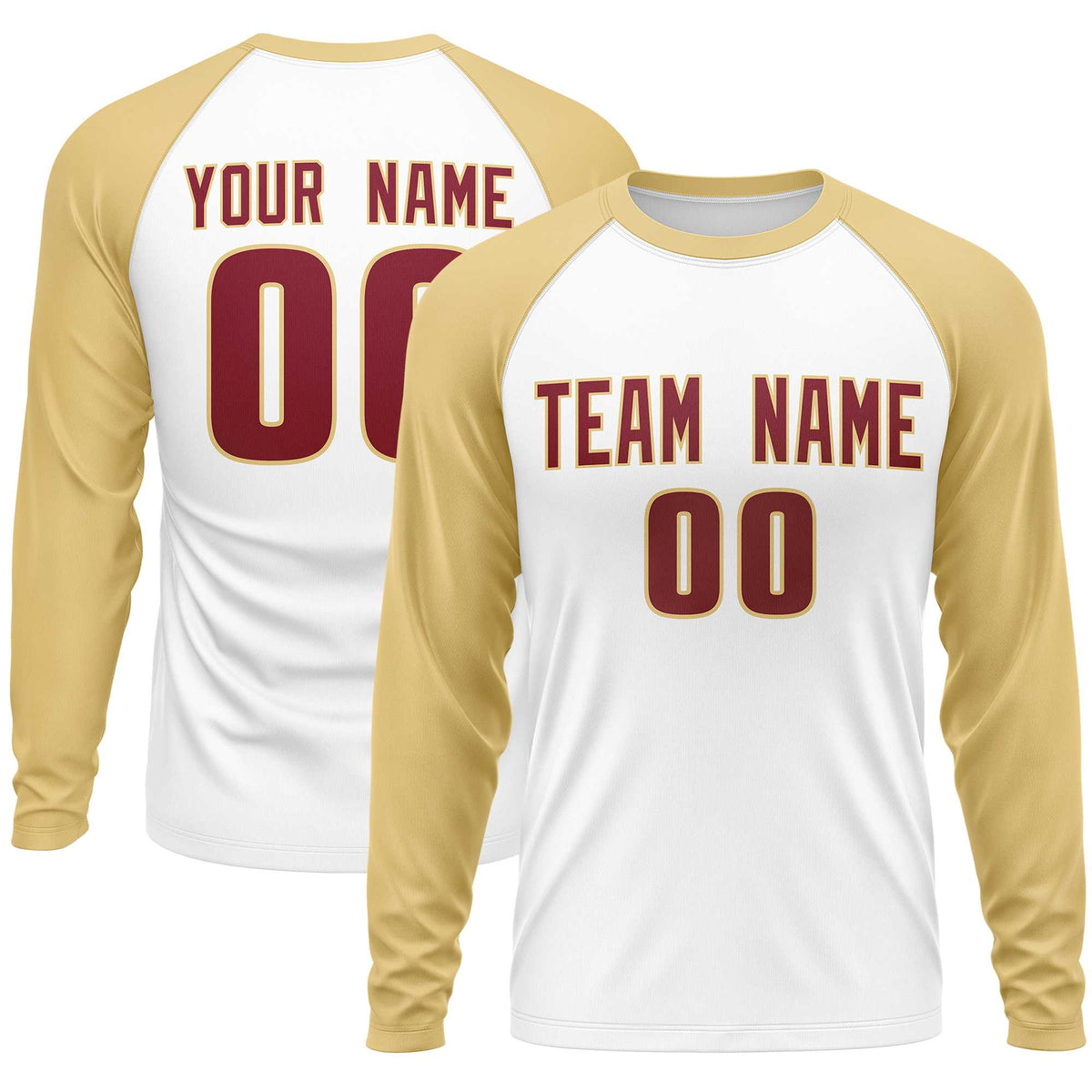 Custom White Khaki Crew Neck Raglan Long Sleeve Performance T-Shirt | KXKSHOP