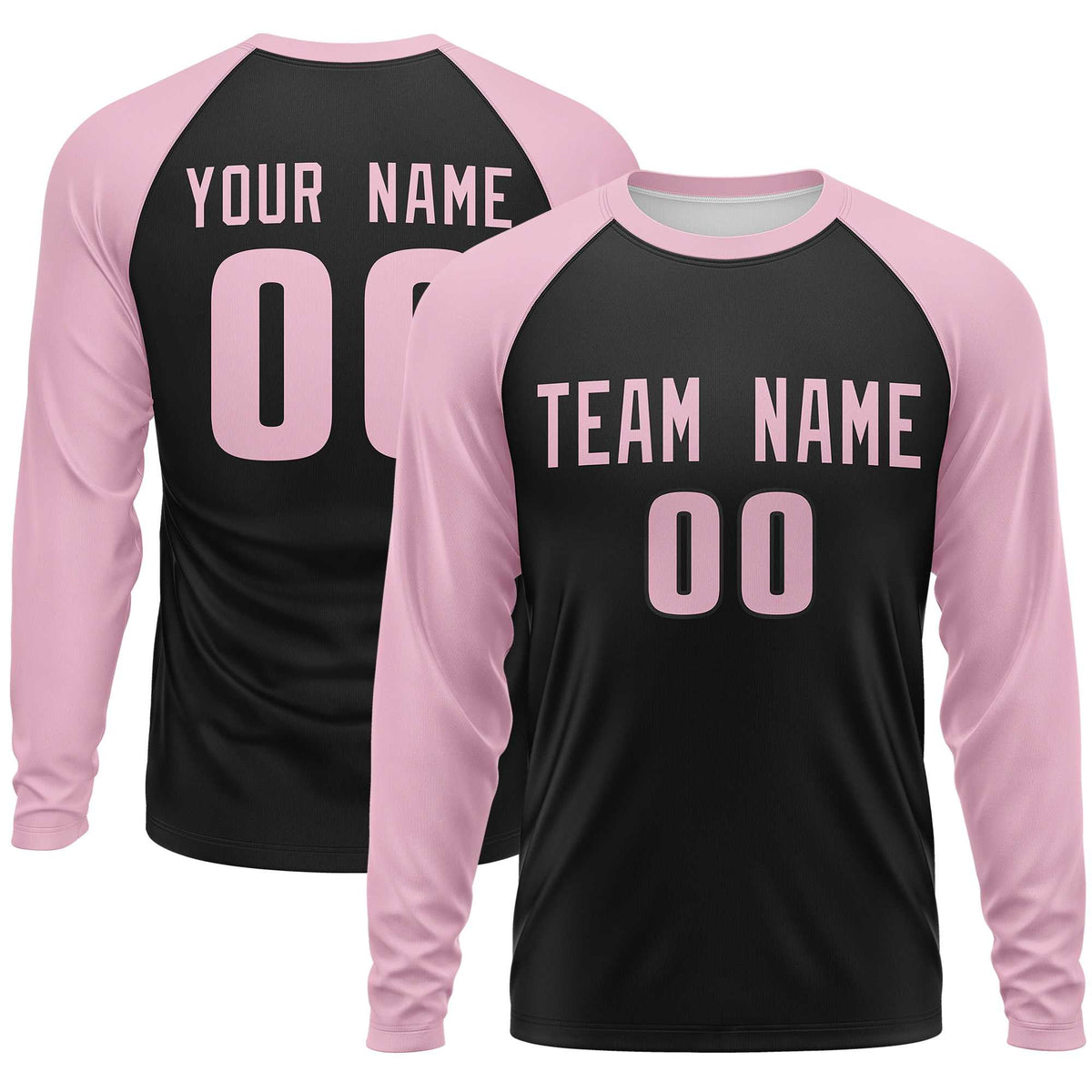 Custom Black Light Pink Crew Neck Raglan Long Sleeve Performance T-Shirt | KXKSHOP