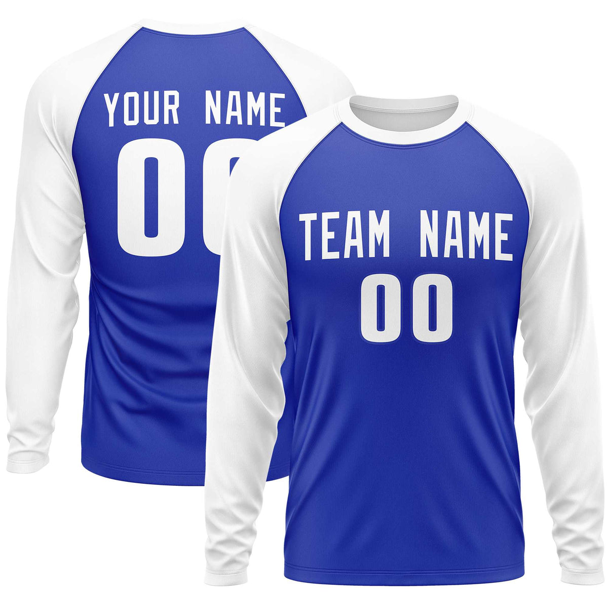 Custom Royal White Crew Neck Raglan Long Sleeve Performance T-Shirt | KXKSHOP
