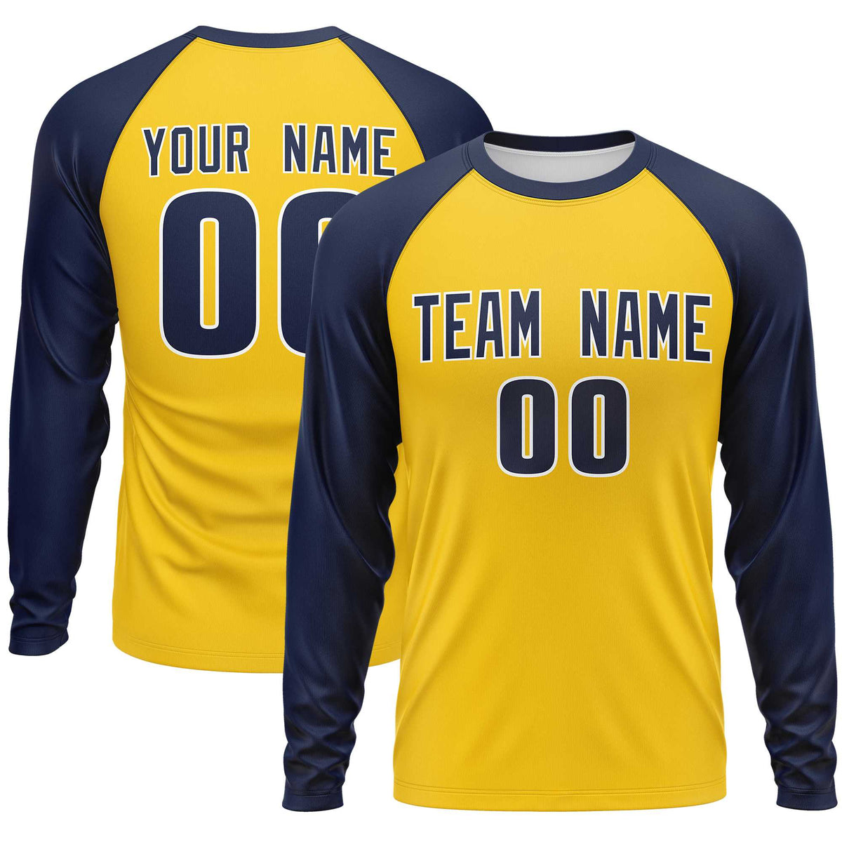 Custom Gold Navy Crew Neck Raglan Long Sleeve Performance T-Shirt | KXKSHOP