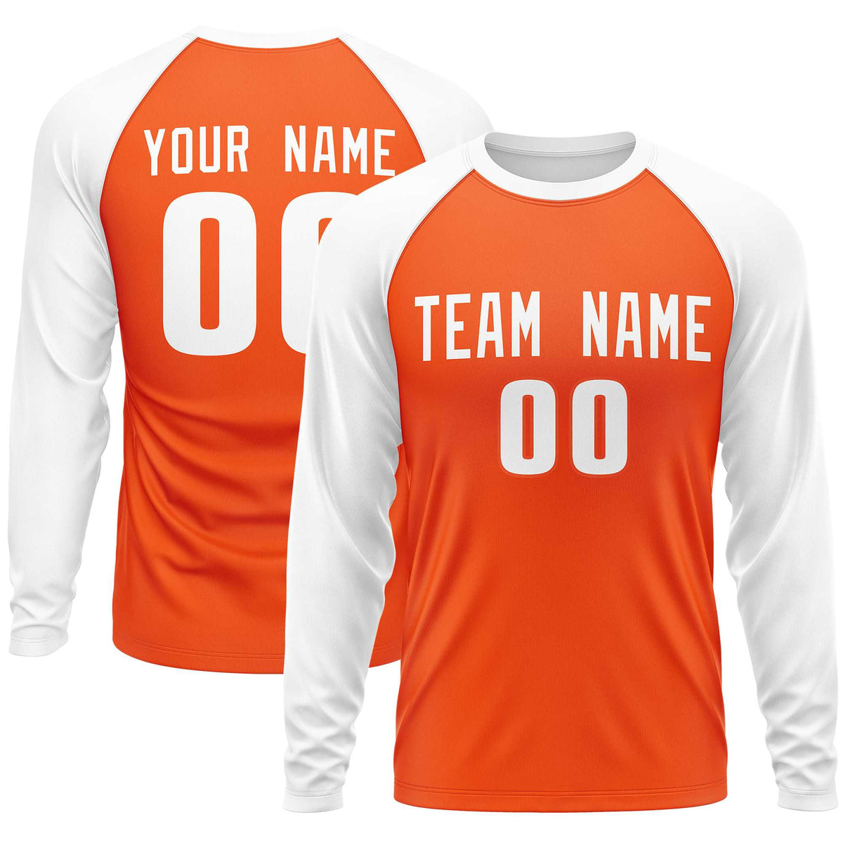 Custom Orange White Crew Neck Raglan Long Sleeve Performance T-Shirt | KXKSHOP
