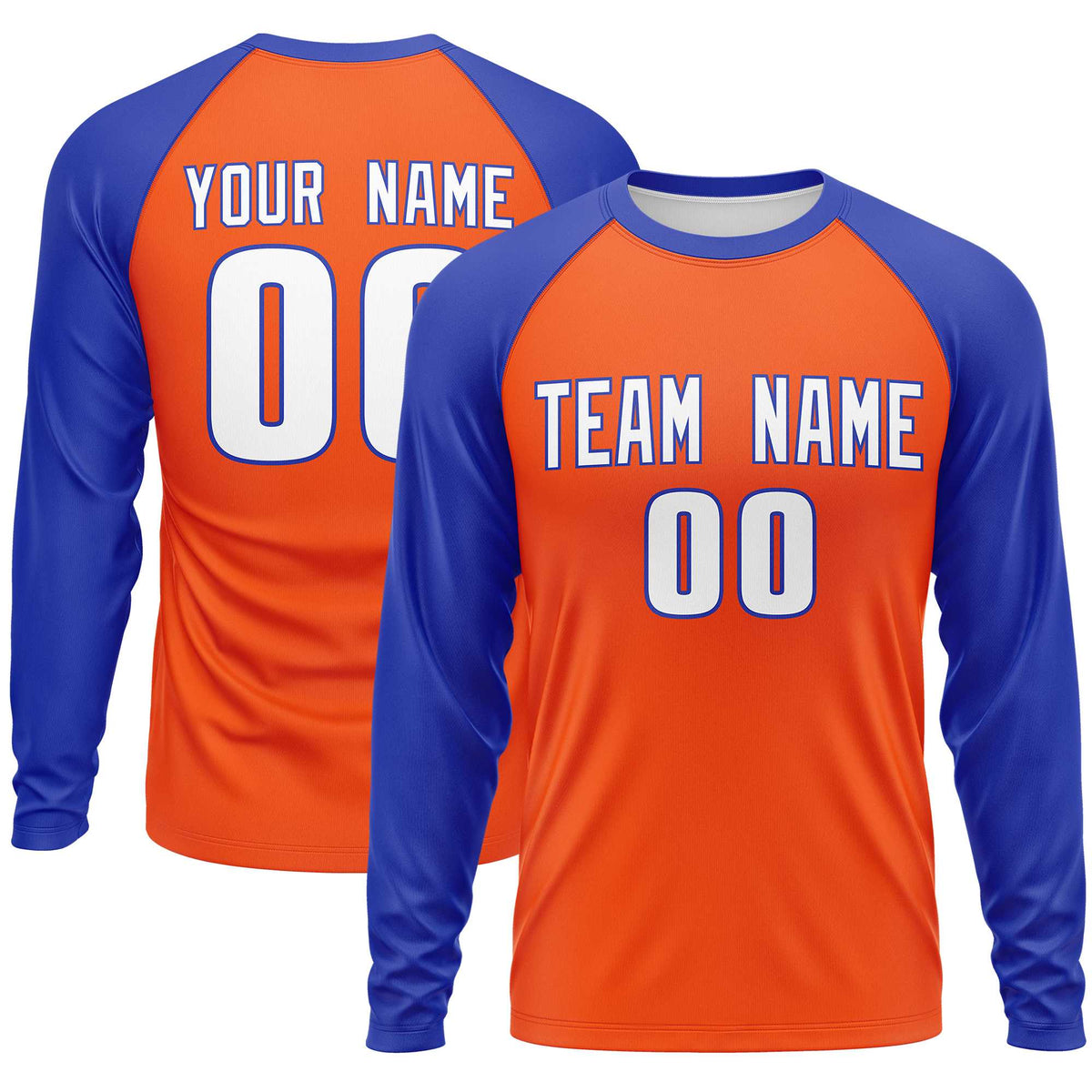 Custom Orange Royal Crew Neck Raglan Long Sleeve Performance T-Shirt | KXKSHOP