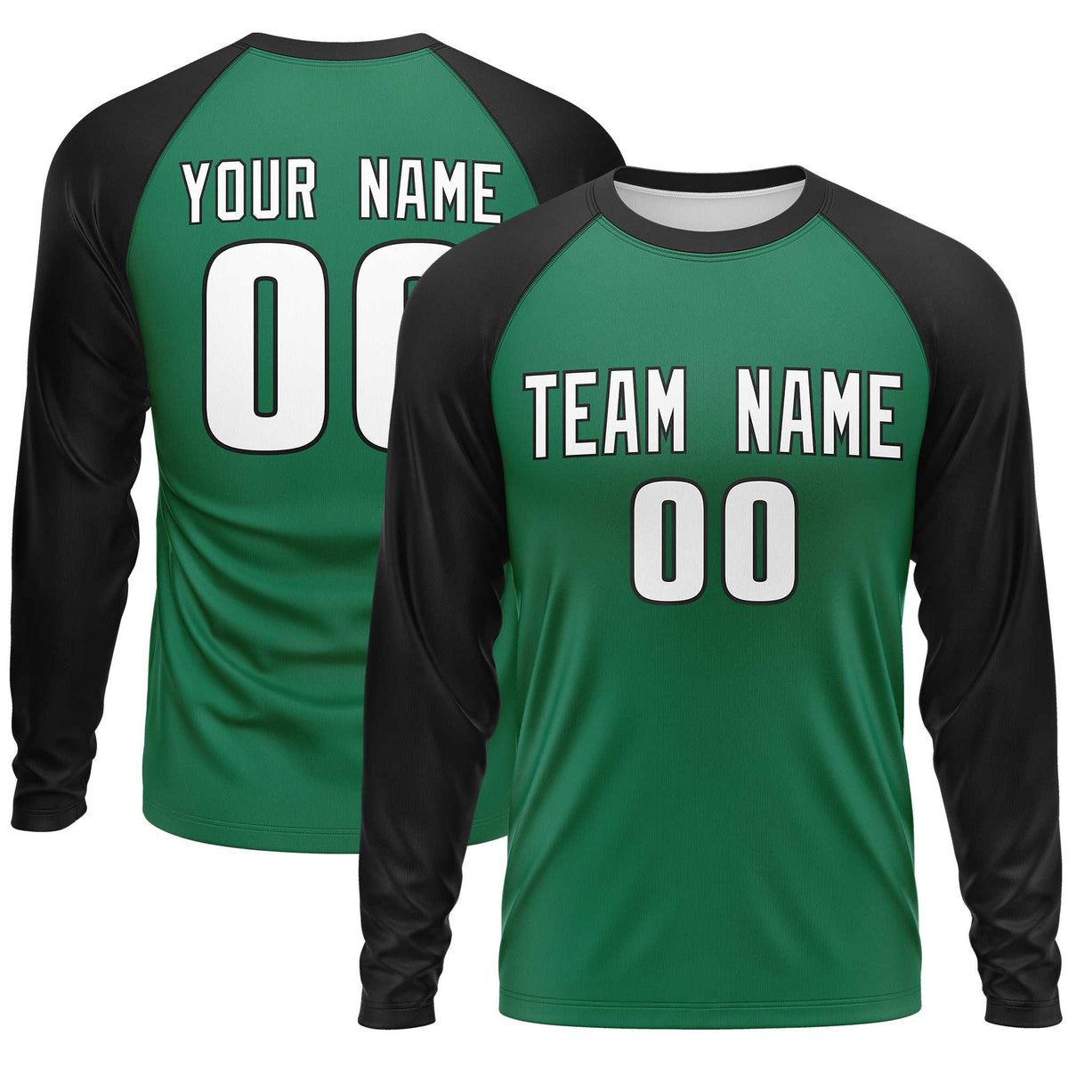 Custom Kelly Green Black Crew Neck Raglan Long Sleeve Performance T-Shirt | KXKSHOP