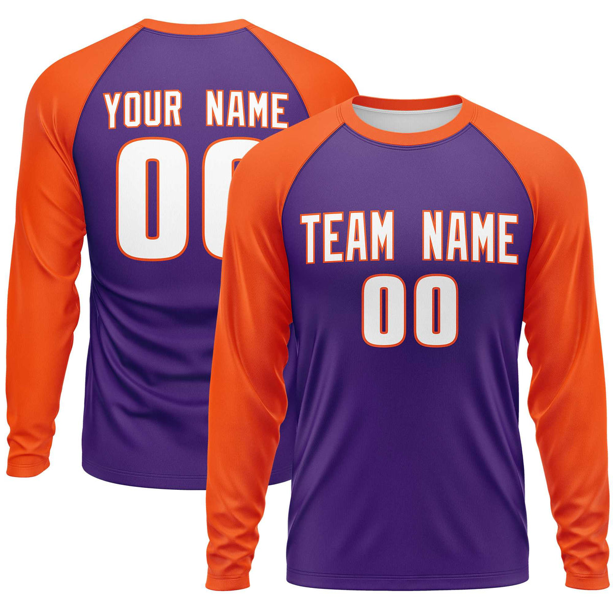 Custom Purple Orange Crew Neck Raglan Long Sleeve Performance T-Shirt | KXKSHOP