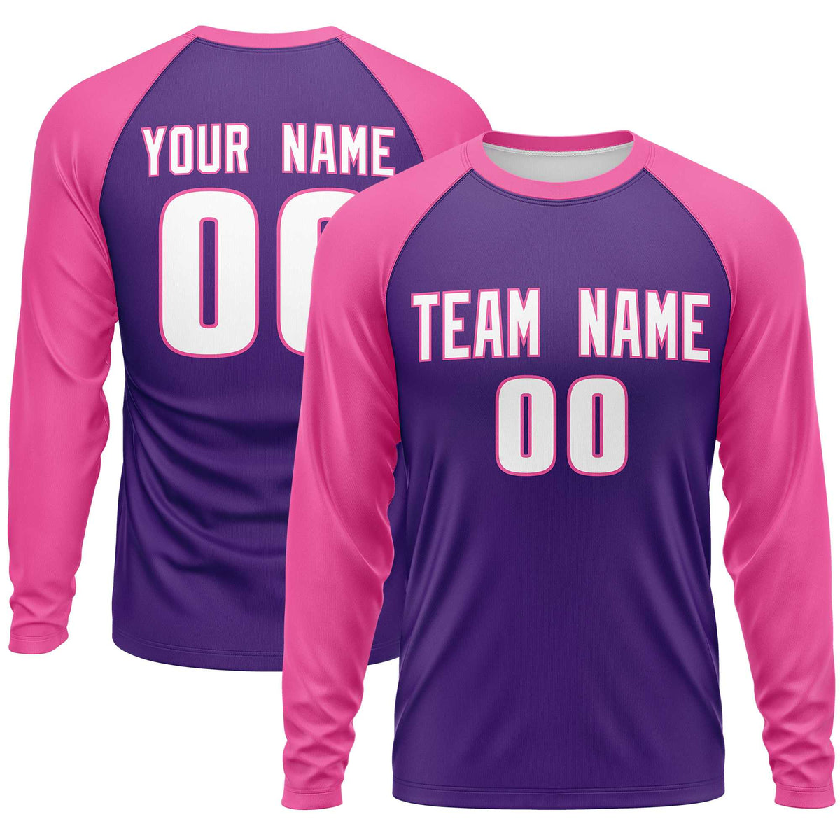 Custom Purple Pink Crew Neck Raglan Long Sleeve Performance T-Shirt | KXKSHOP