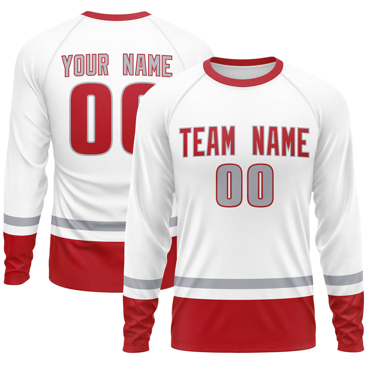 Custom White Gray-Red Color Block Design Long Sleeve Performance T-Shirt | KXKSHOP