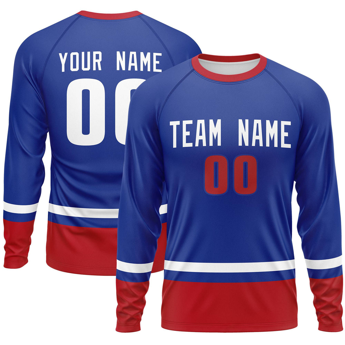 Custom Royal White-Red Color Block Design Long Sleeve Performance T-Shirt | KXKSHOP