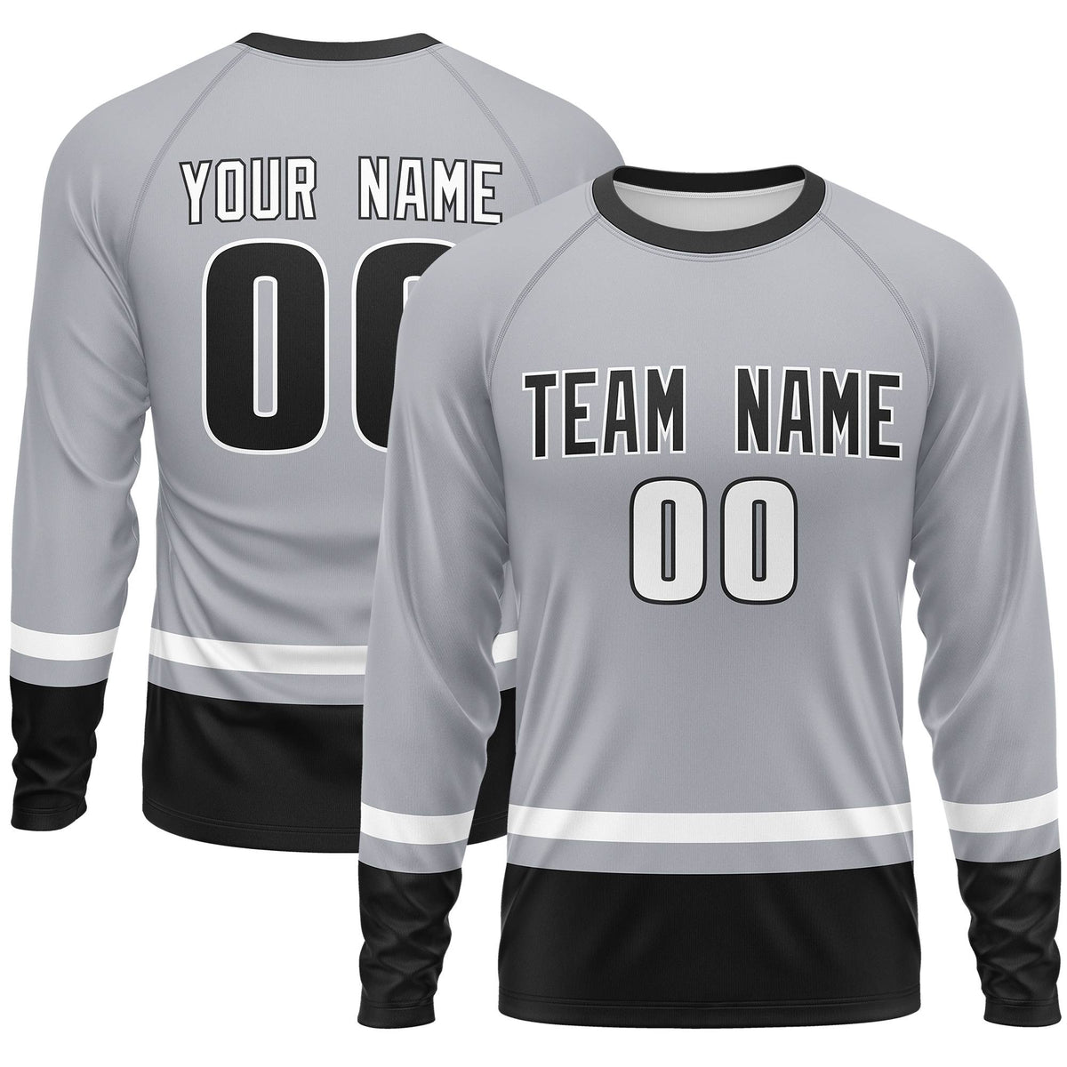 Custom Gray White-Black Color Block Design Long Sleeve Performance T-Shirt | KXKSHOP