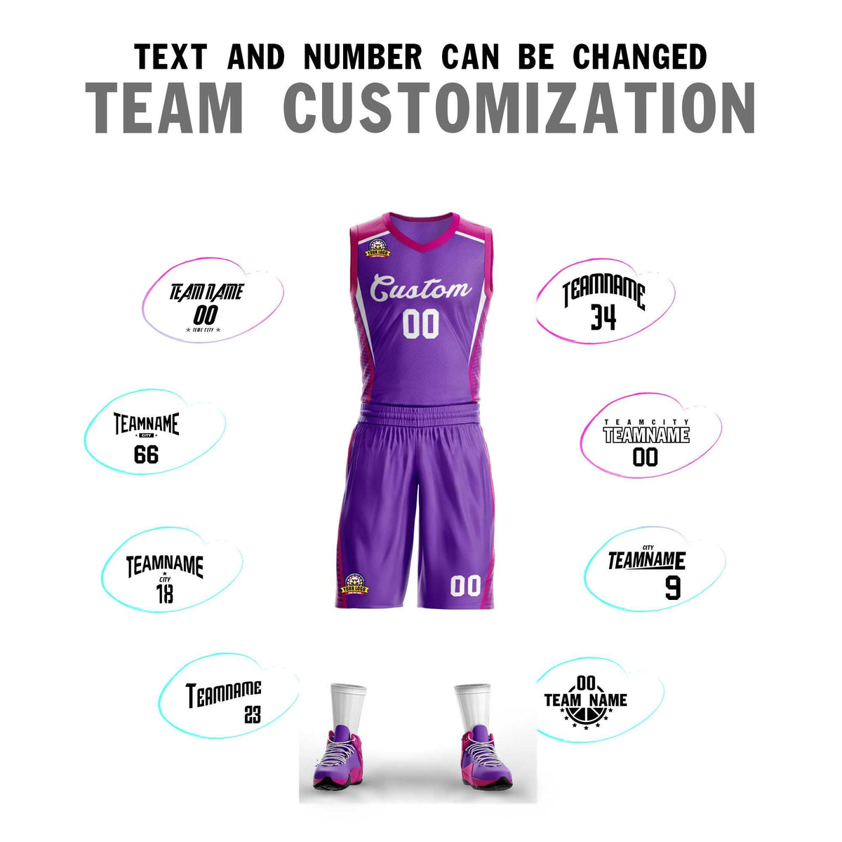 Maillot de basket-ball personnalisé violet classique en maille