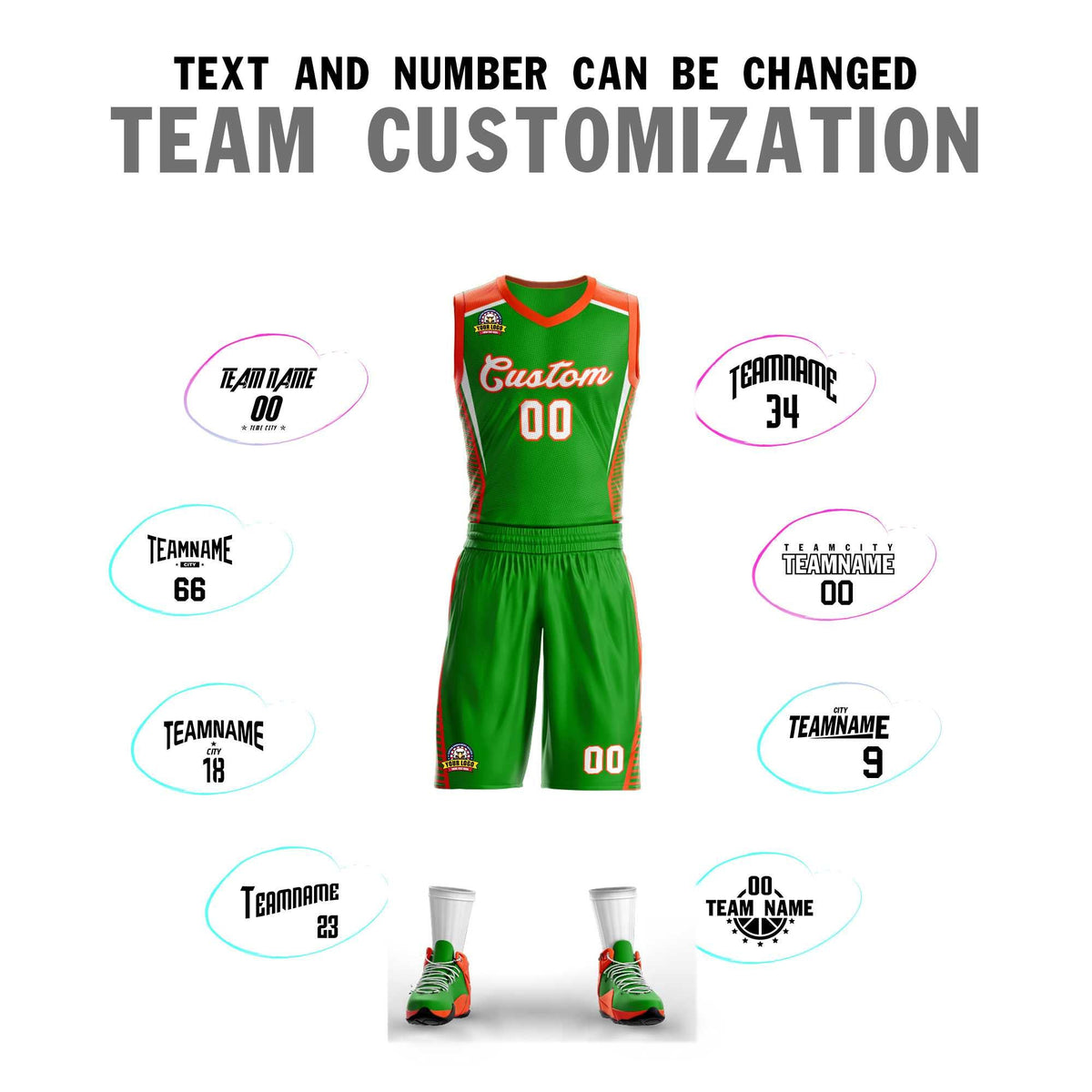 Maillot de basket-ball personnalisé vert-orange classique en maille