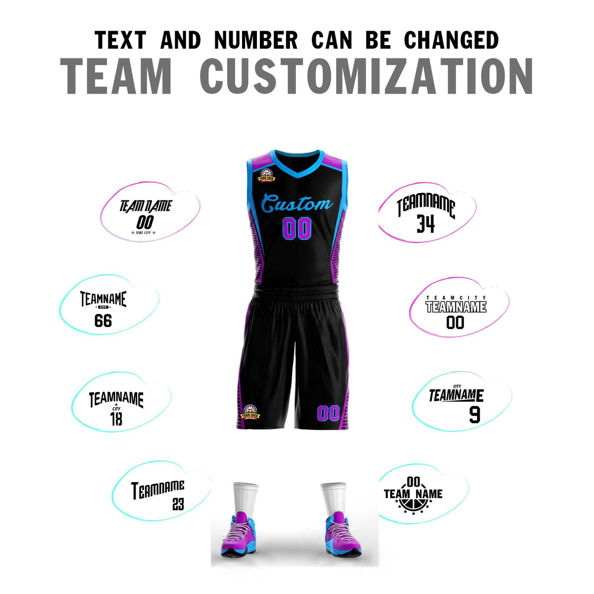 Maillot de basket-ball classique bleu poudre noir personnalisé en maille