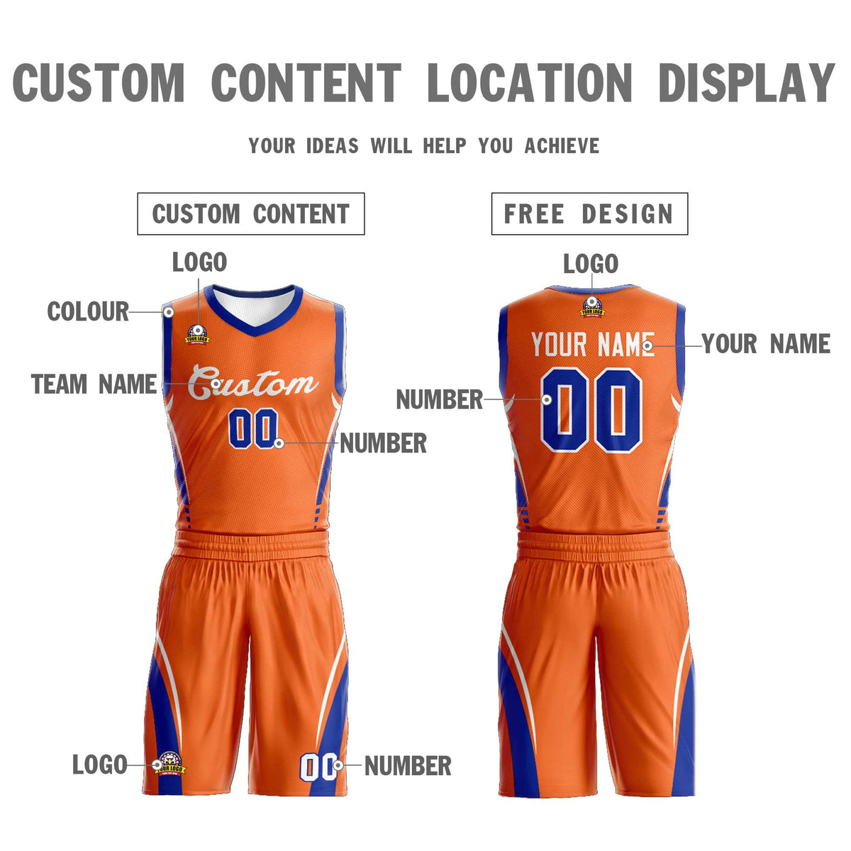 Maillot de basket-ball personnalisé orange et blanc classique en maille
