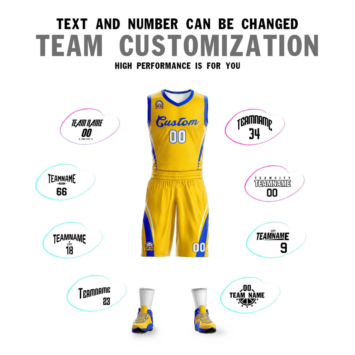 Maillot de basket-ball personnalisé en maille Gold Royal Classic Kits