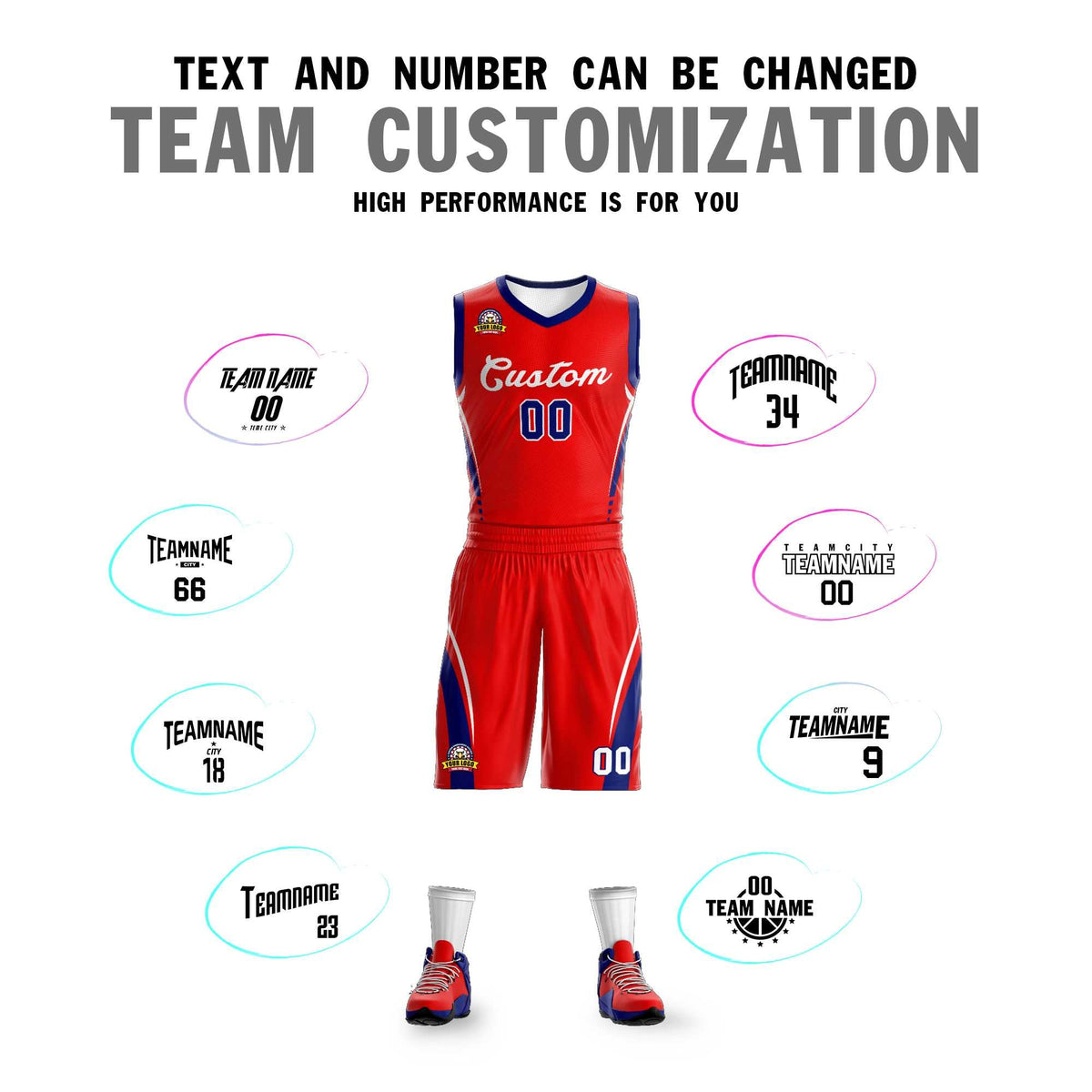 Maillot de basket-ball classique rouge et blanc personnalisé en maille