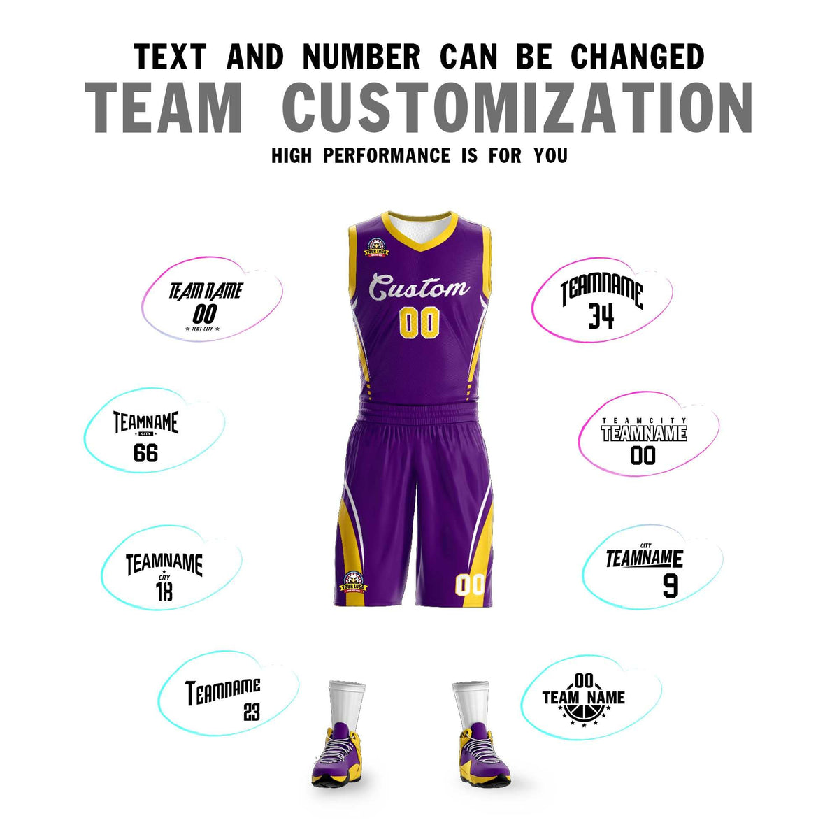 Maillot de basket-ball classique violet et blanc personnalisé en maille