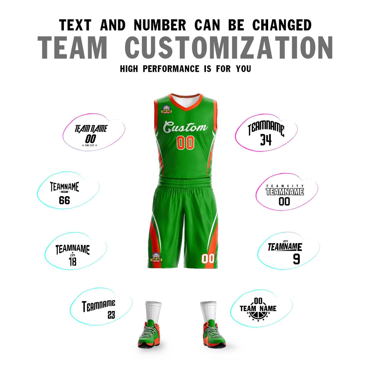 Maillot de basket-ball classique vert et blanc personnalisé en maille