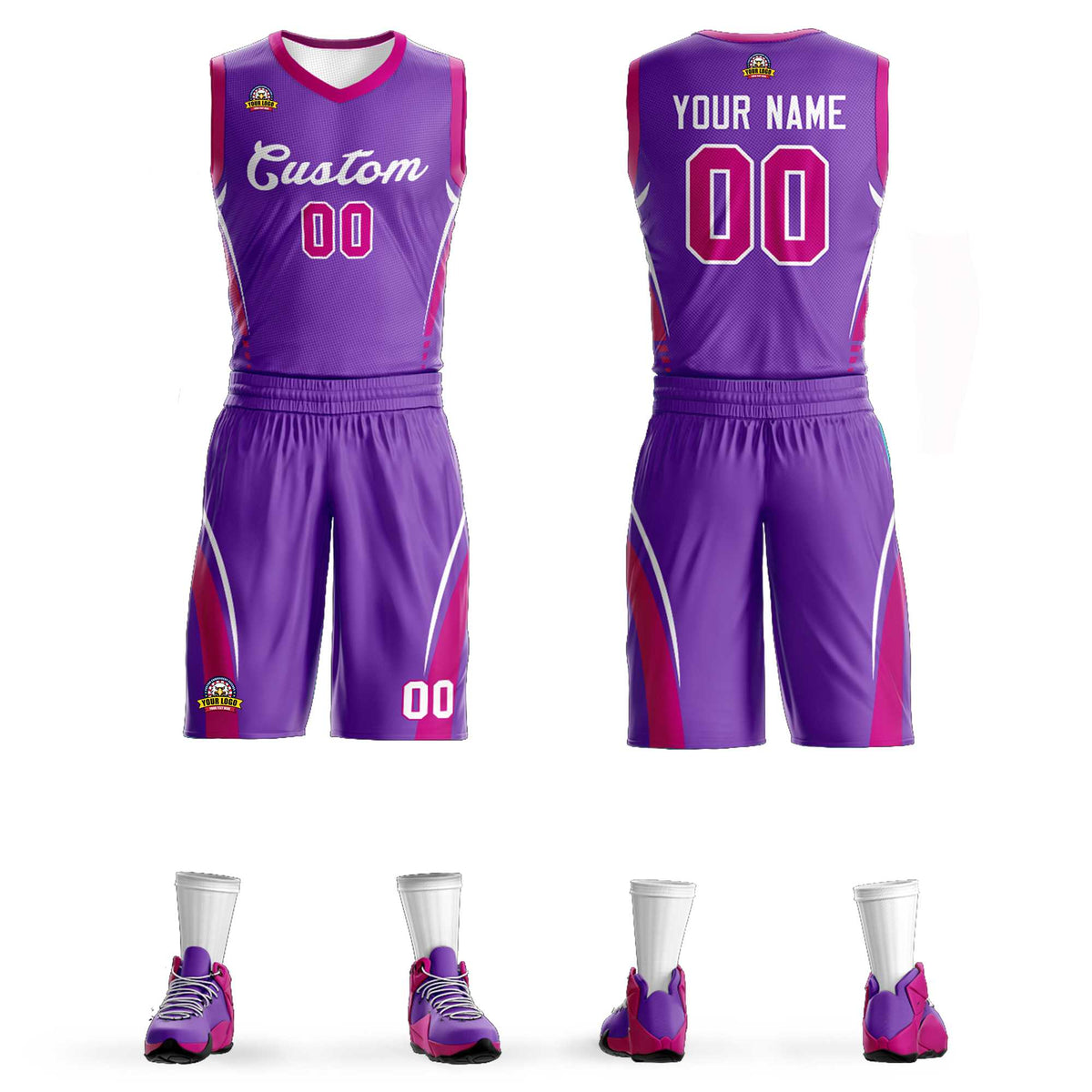 Maillot de basket-ball classique violet et blanc personnalisé en maille