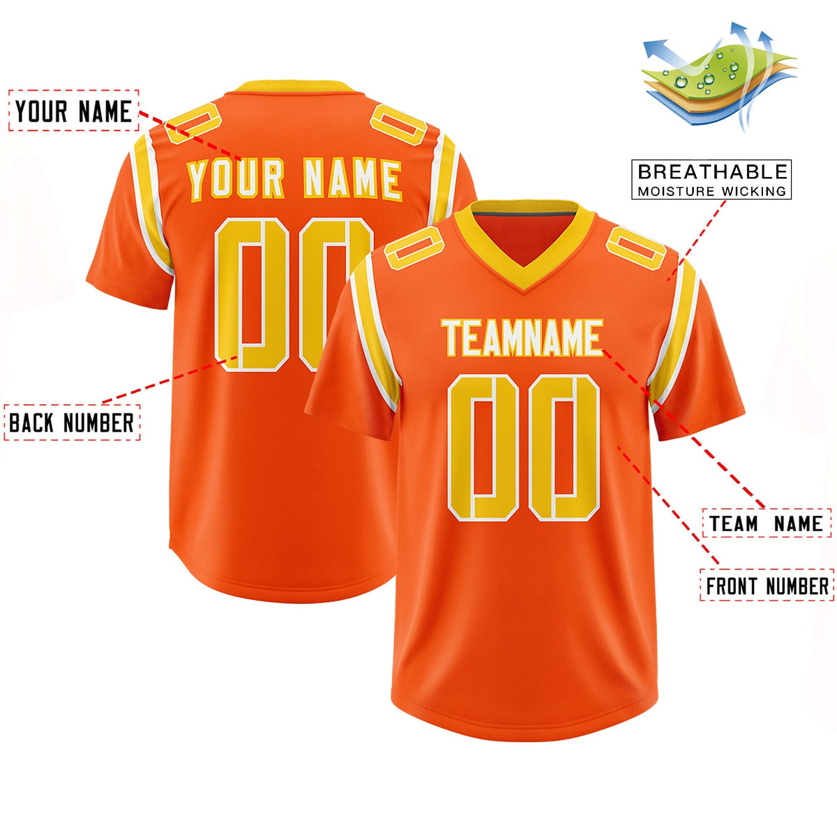 Custom Orange Personalized Shoulder Cut Two-Tone Authentic American Football Jersey
