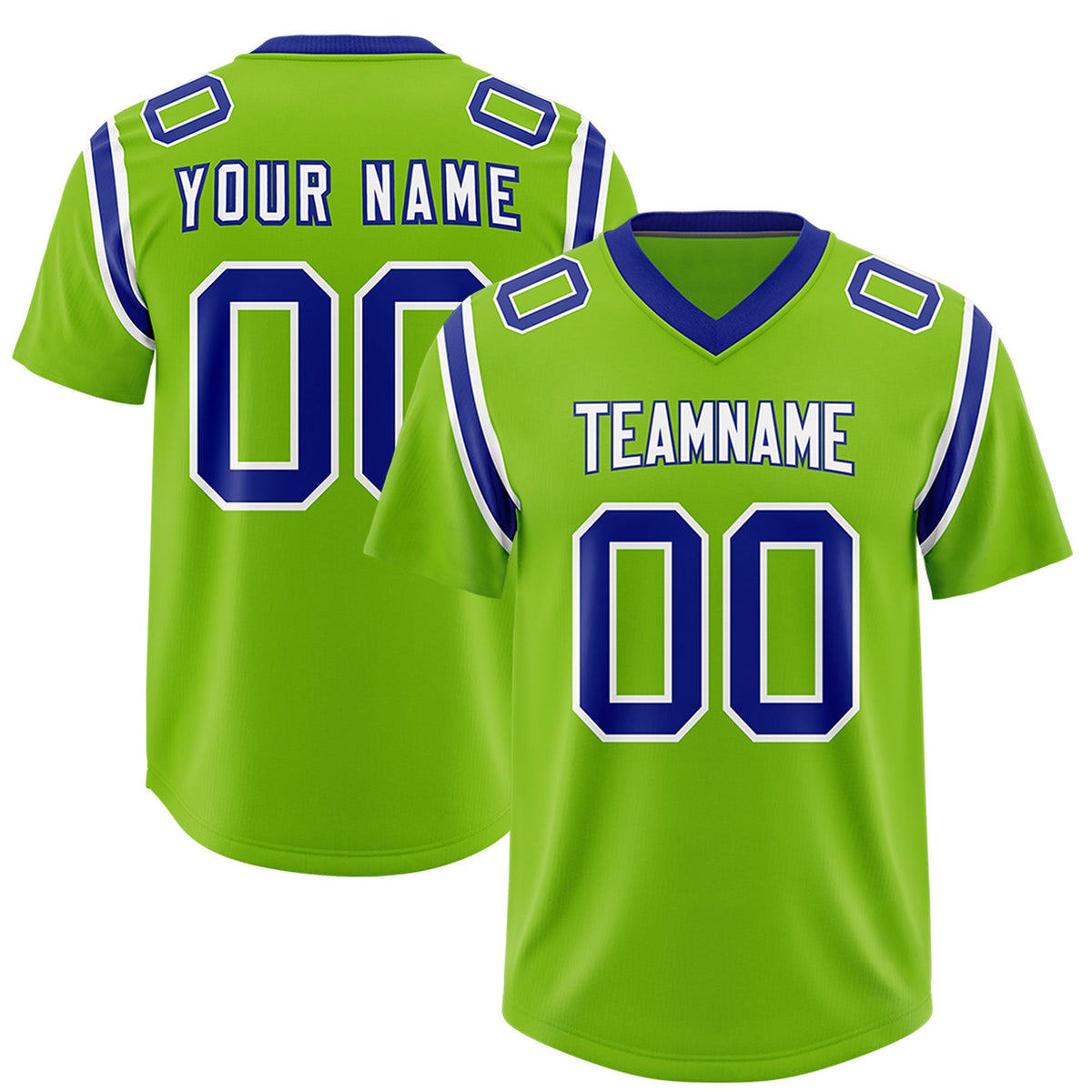 Custom Neon Green Personalized Shoulder Cut Two-Tone Authentic American Football Jersey