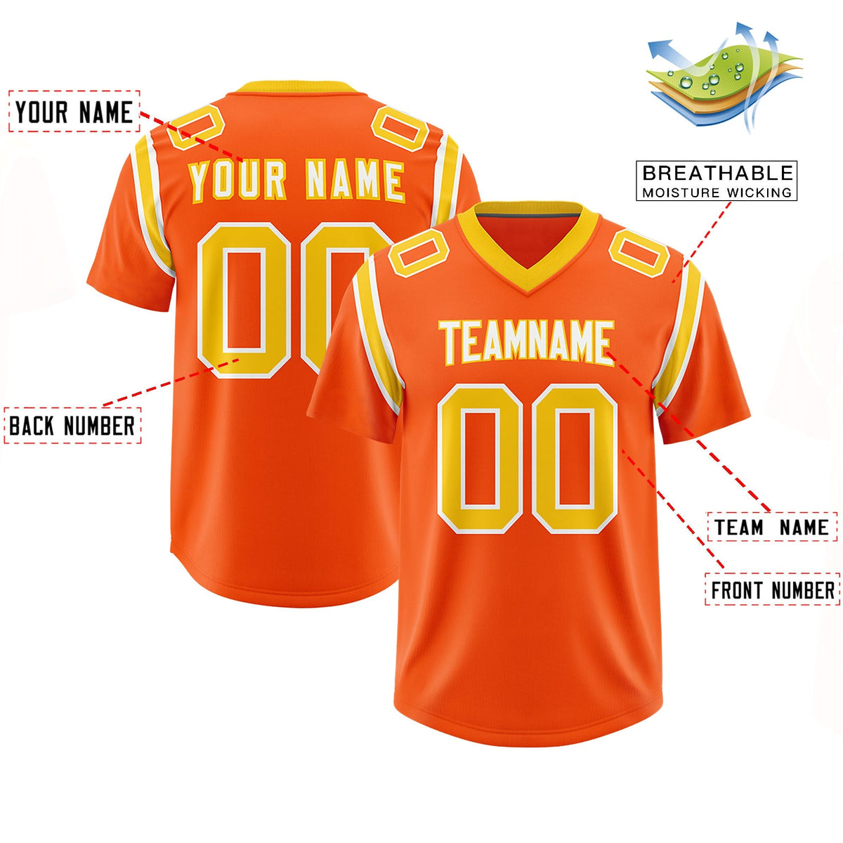 Custom Orange Personalized Shoulder Cut Two-Tone Authentic American Football Jersey