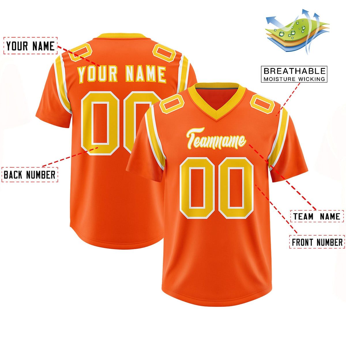 Custom Orange Personalized Shoulder Cut Two-Tone Authentic American Football Jersey