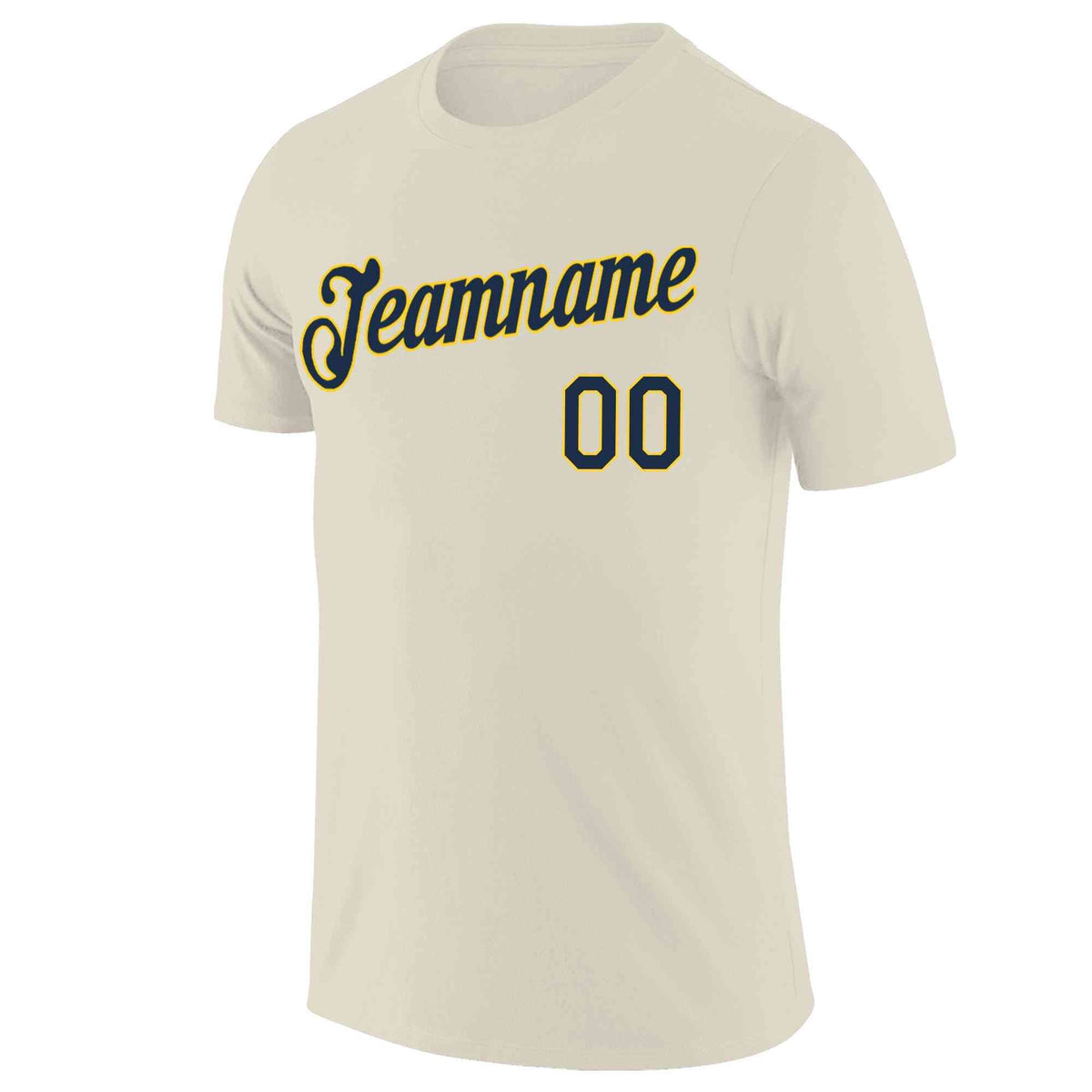 Custom Cream Navy-Yellow Classic Style Crew neck T-Shirts Full Sublimated | KXKSHOP