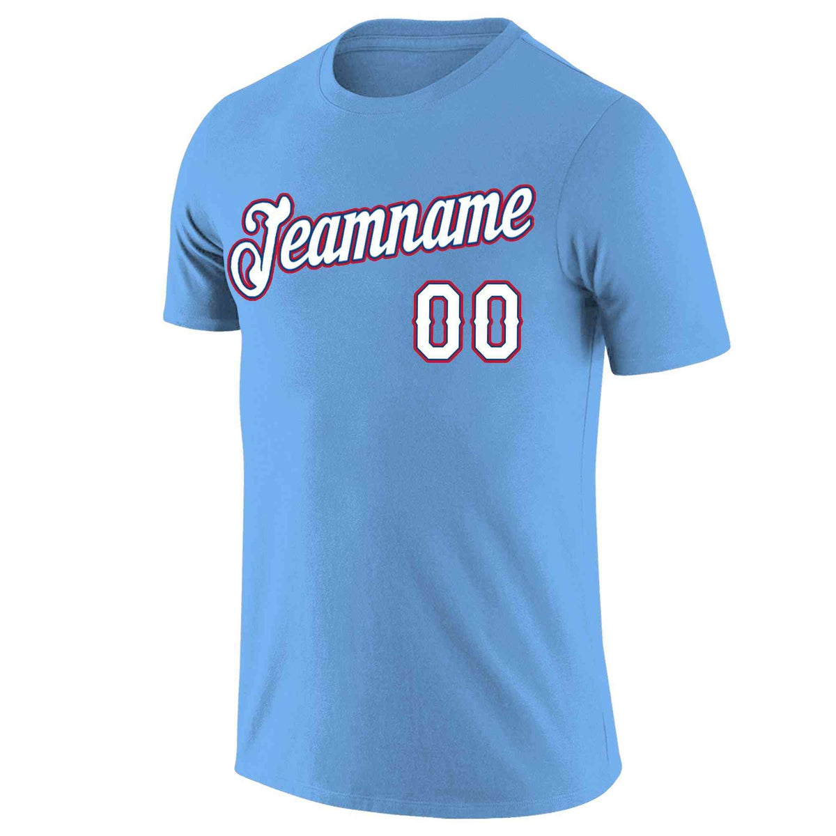 Custom Light Blue White-Navy Classic Style Crew neck T-Shirts Full Sublimated | KXKSHOP
