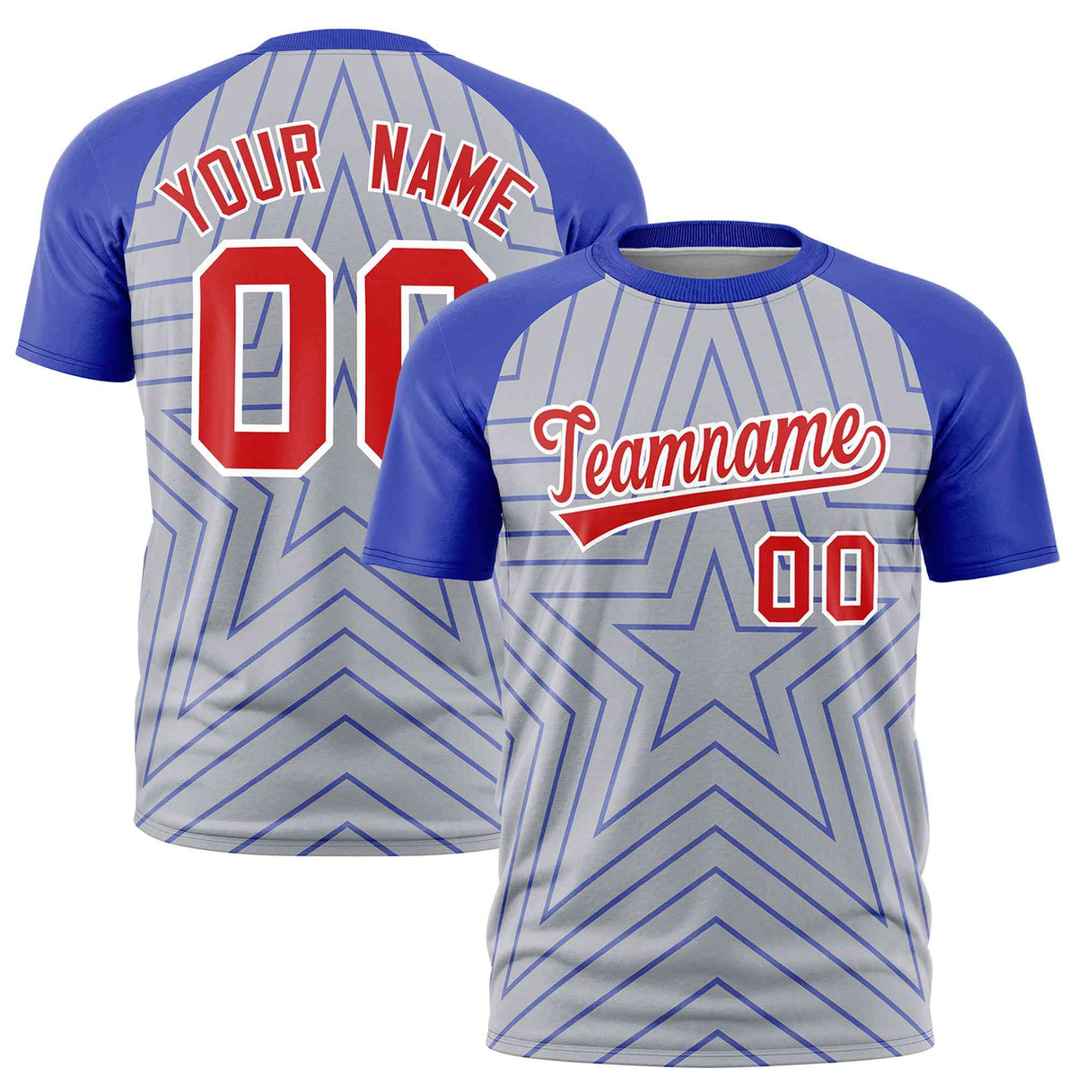 Custom Gray Royal Personalized Star Pattern Raglan Sleeves Performance T-Shirt | KXKSHOP