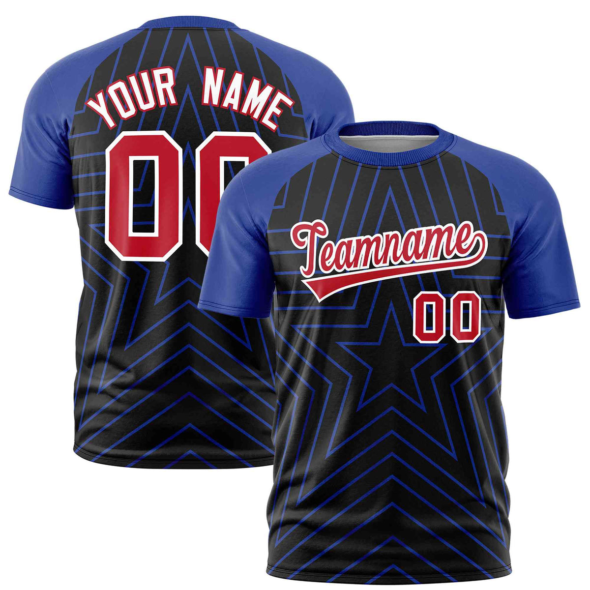 Custom Black Royal Personalized Star Pattern Raglan Sleeves Performance T-Shirt | KXKSHOP