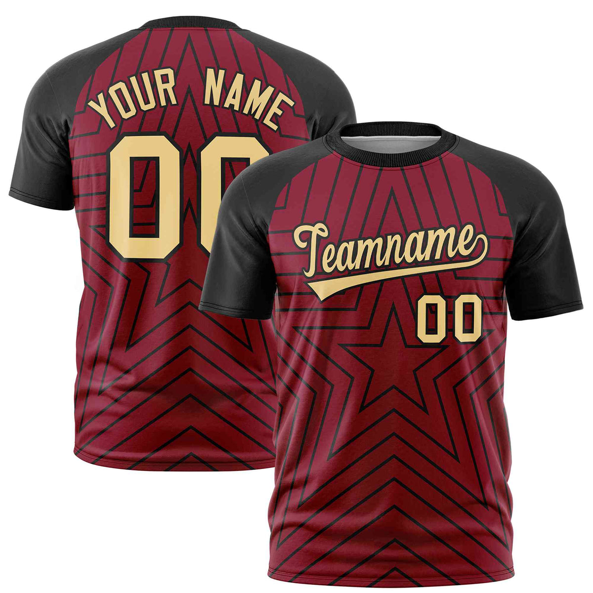 Custom Crimson Black Personalized Star Pattern Raglan Sleeves Performance T-Shirt | KXKSHOP