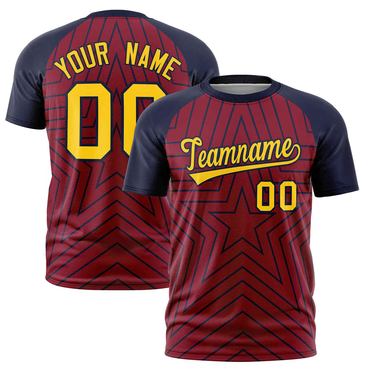 Custom Crimson Navy Personalized Star Pattern Raglan Sleeves Performance T-Shirt | KXKSHOP