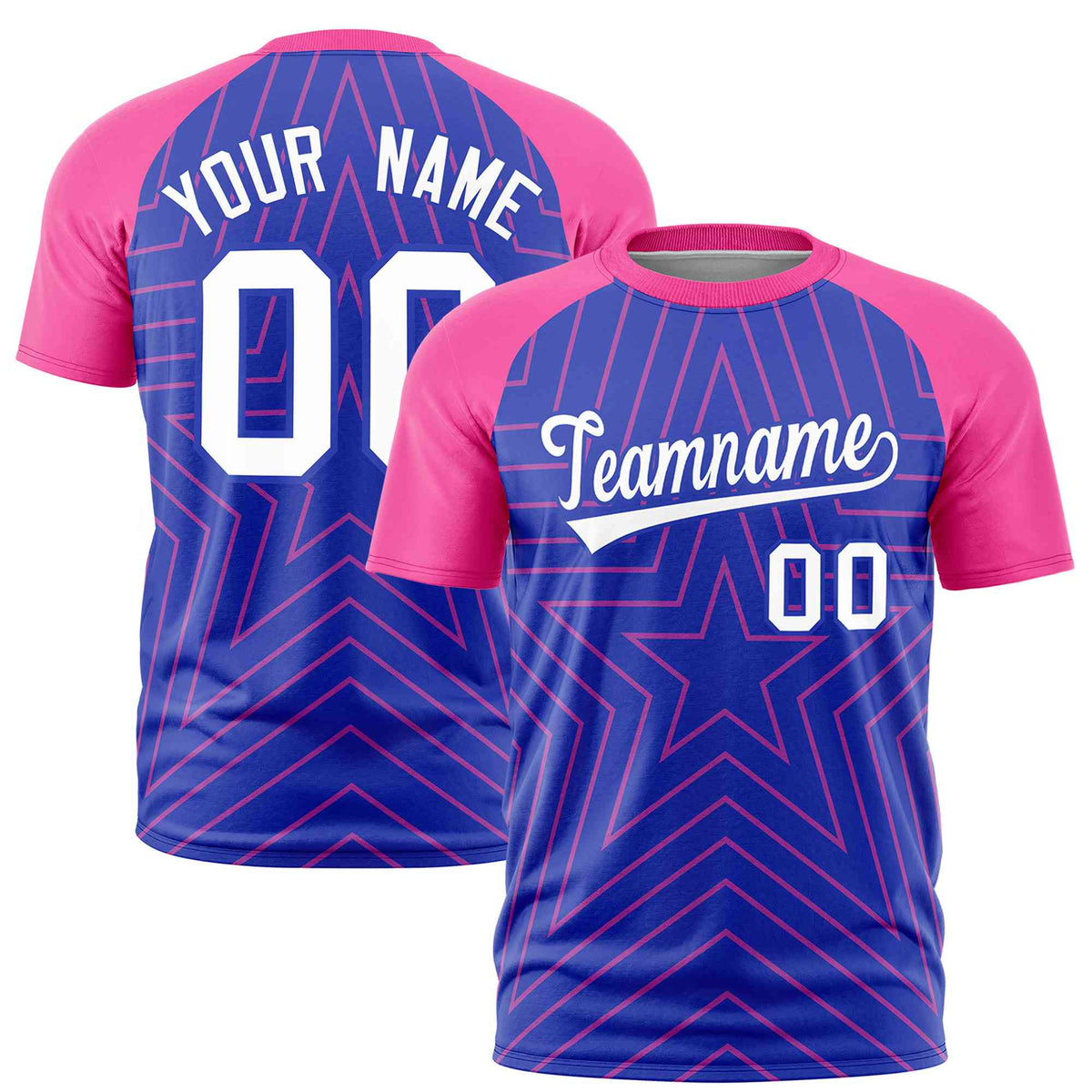 Custom Royal Pink Personalized Star Pattern Raglan Sleeves Performance T-Shirt | KXKSHOP