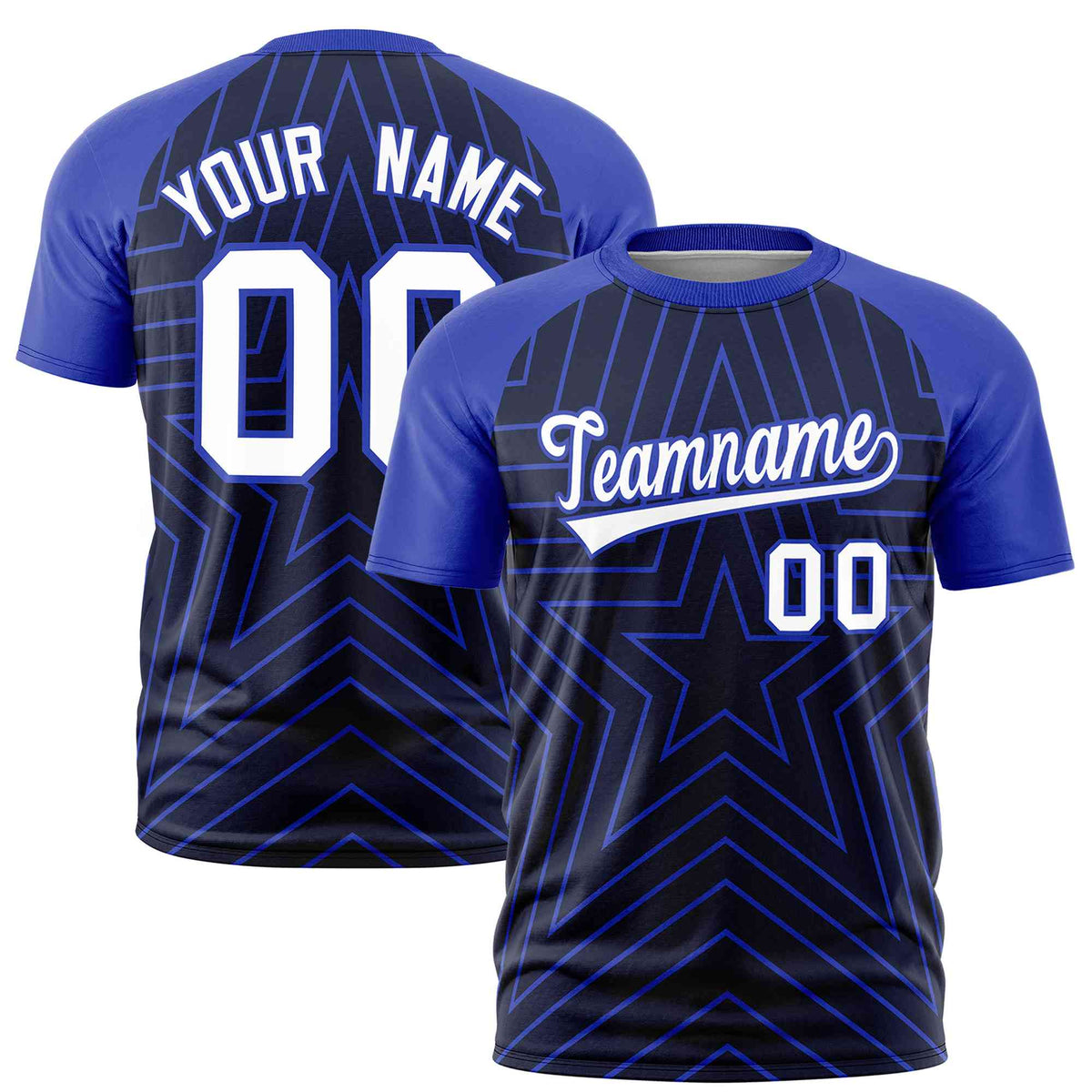 Custom Navy Royal Personalized Star Pattern Raglan Sleeves Performance T-Shirt | KXKSHOP