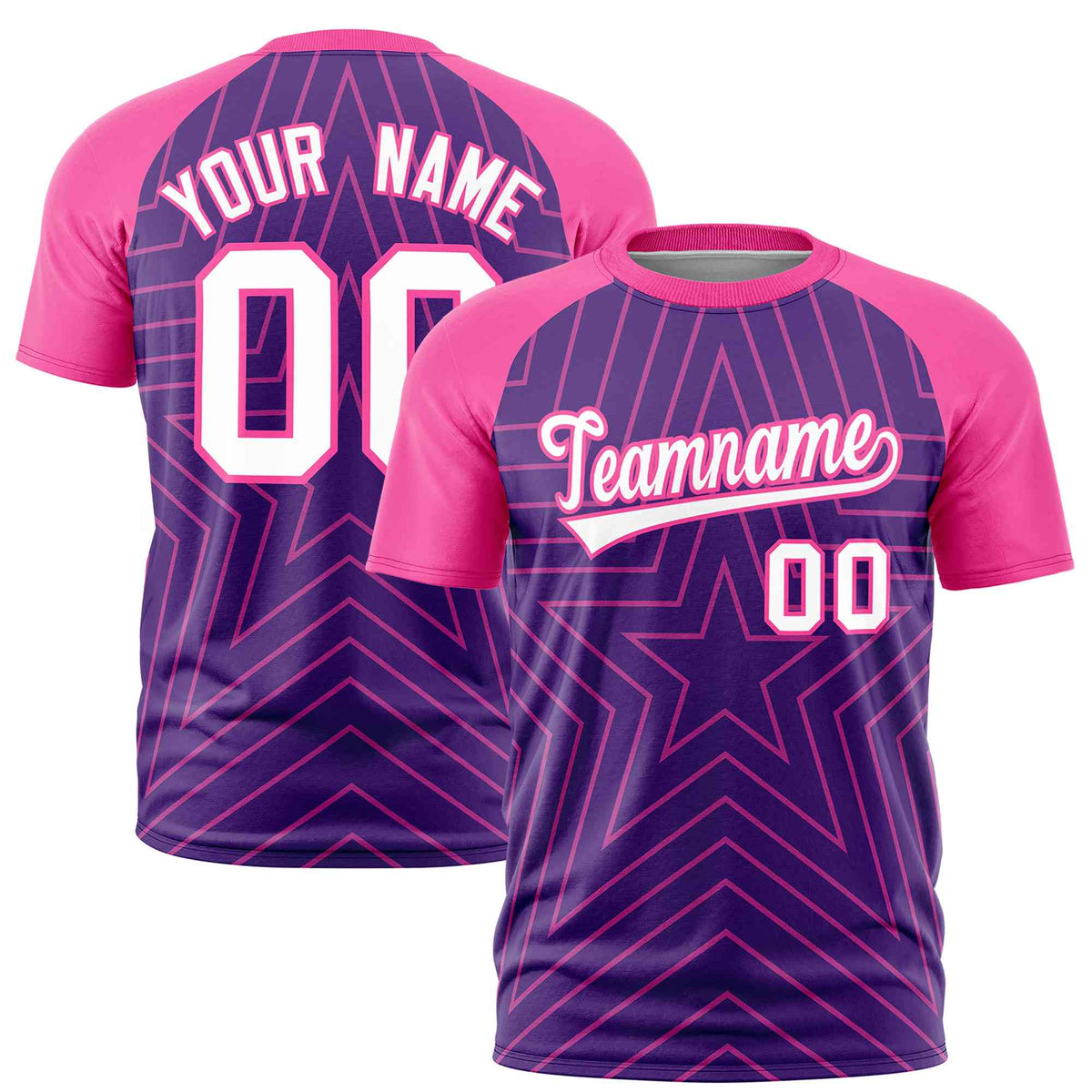 Custom Purple Pink Personalized Star Pattern Raglan Sleeves Performance T-Shirt | KXKSHOP