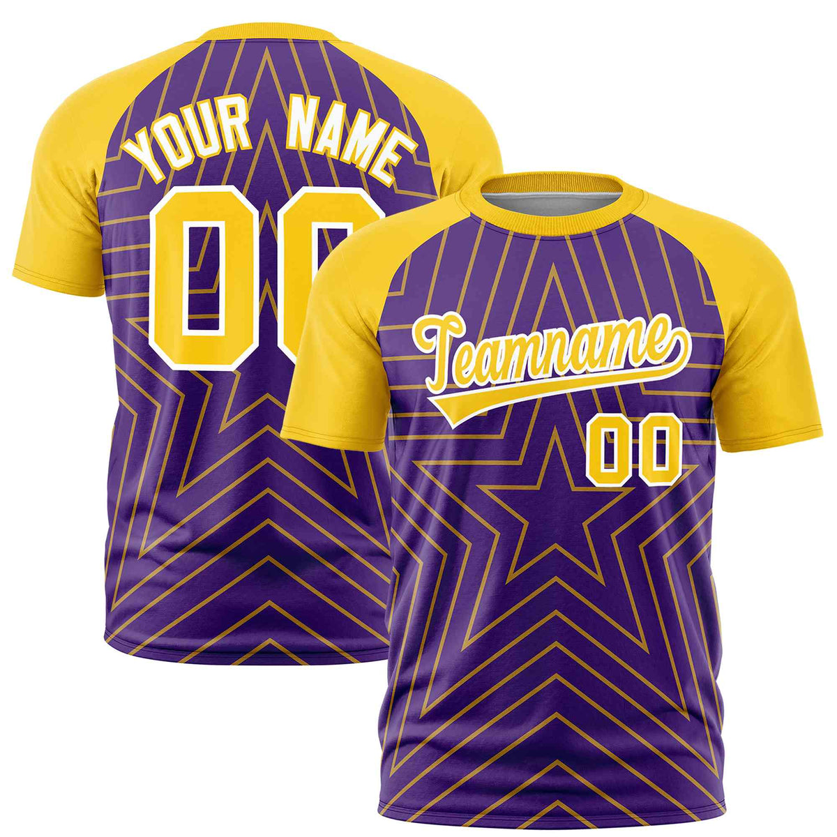 Custom Purple Gold Personalized Star Pattern Raglan Sleeves Performance T-Shirt | KXKSHOP