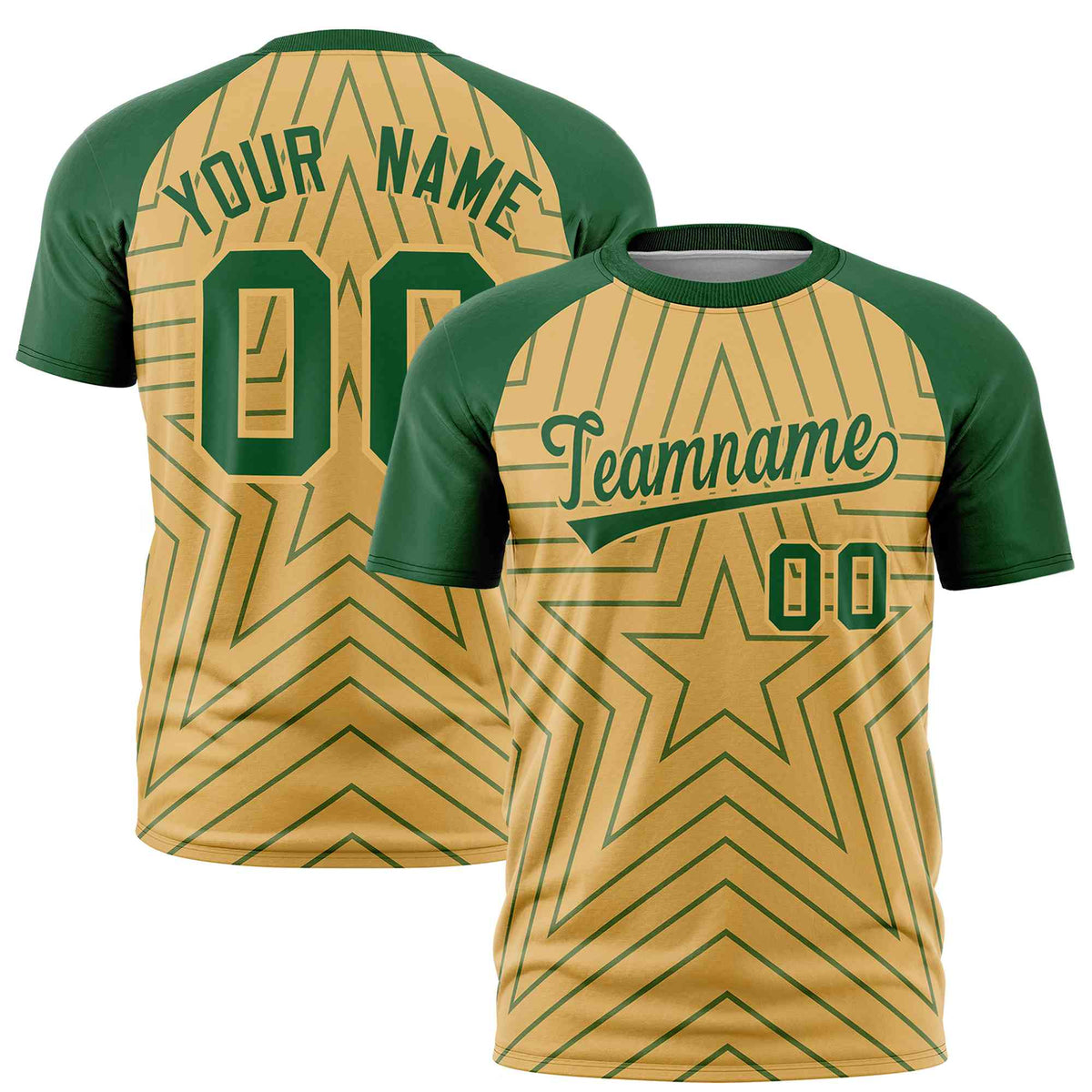 Custom Old Gold Green Personalized Star Pattern Raglan Sleeves Performance T-Shirt | KXKSHOP