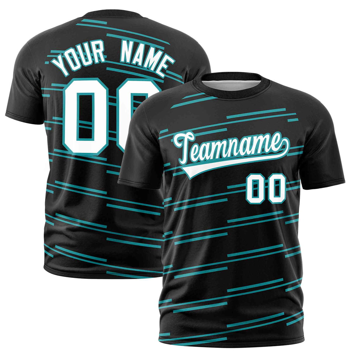 Custom Black Aqua Personalized Slanting Line Graffiti Pattern Performance T-Shirt | KXKSHOP