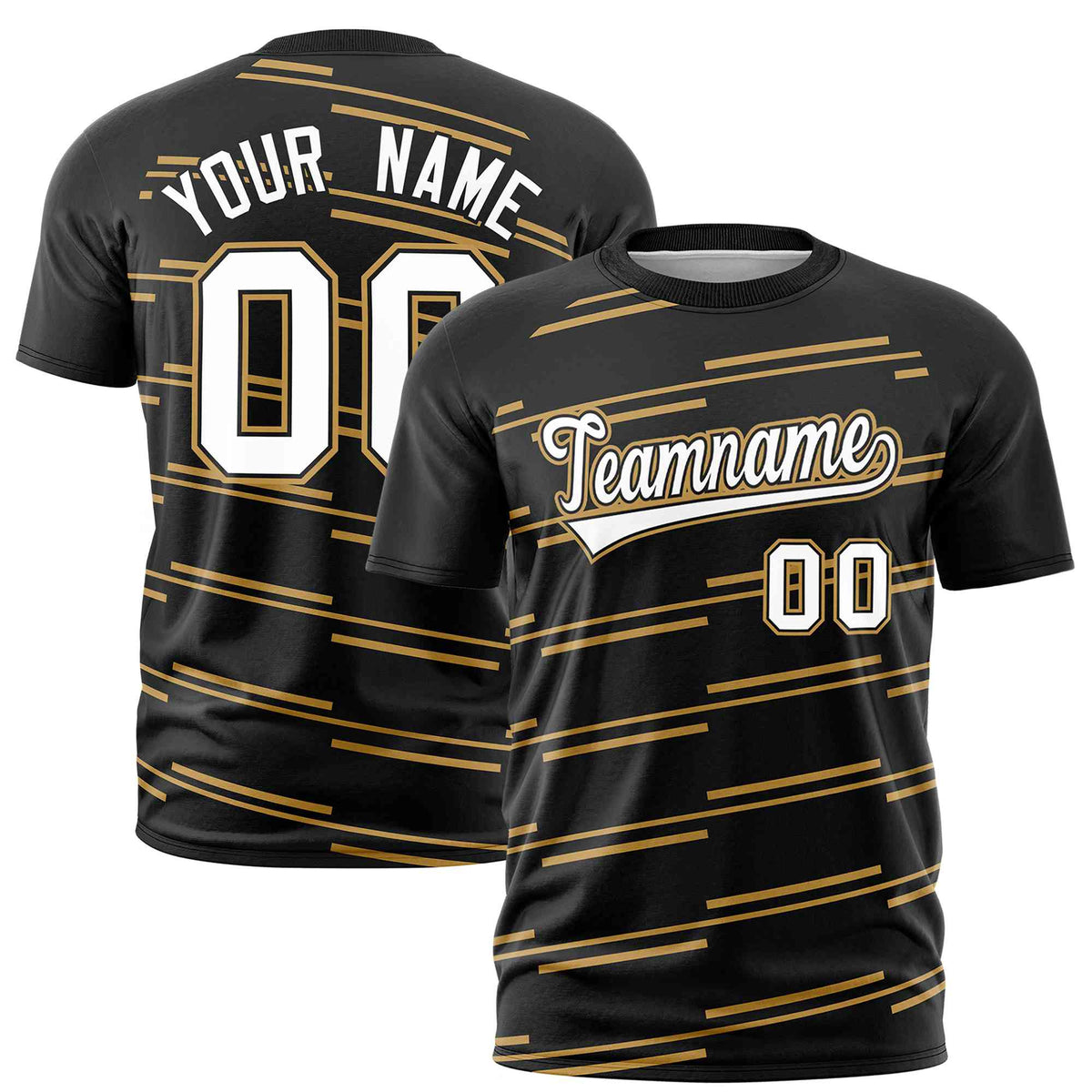 Custom Black Old Gold Personalized Slanting Line Graffiti Pattern Performance T-Shirt | KXKSHOP